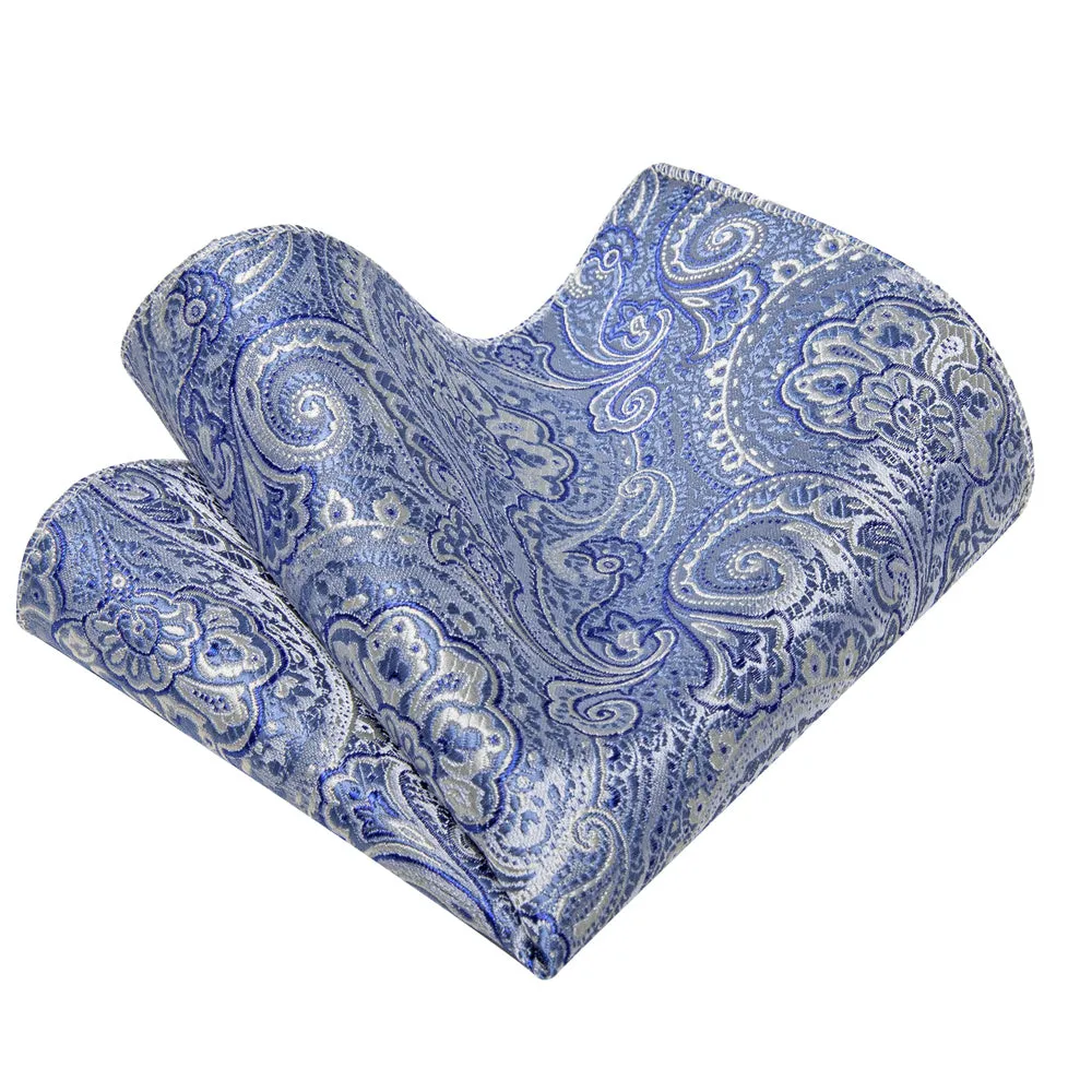 Barry. Wang Sky Blue Paisley Necktie Silk Tie Pocket Square Cufflinks Set sold by Barrywang product image thumbnail 3