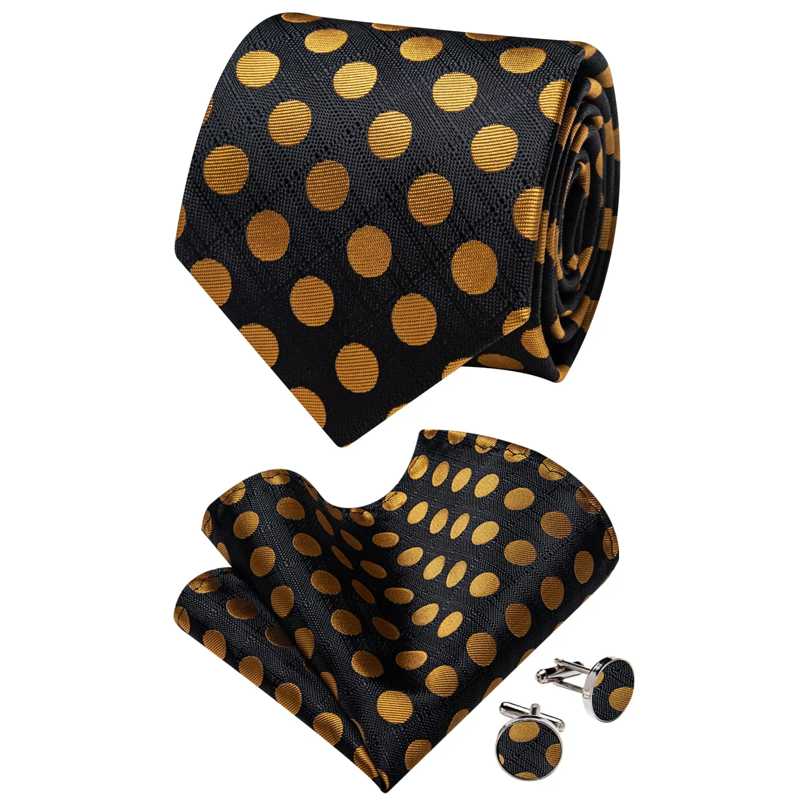 Barry. Wang Black Gold Polka Dot Necktie Silk Tie Pocket Square Cufflinks Set sold by Barrywang product image thumbnail 5