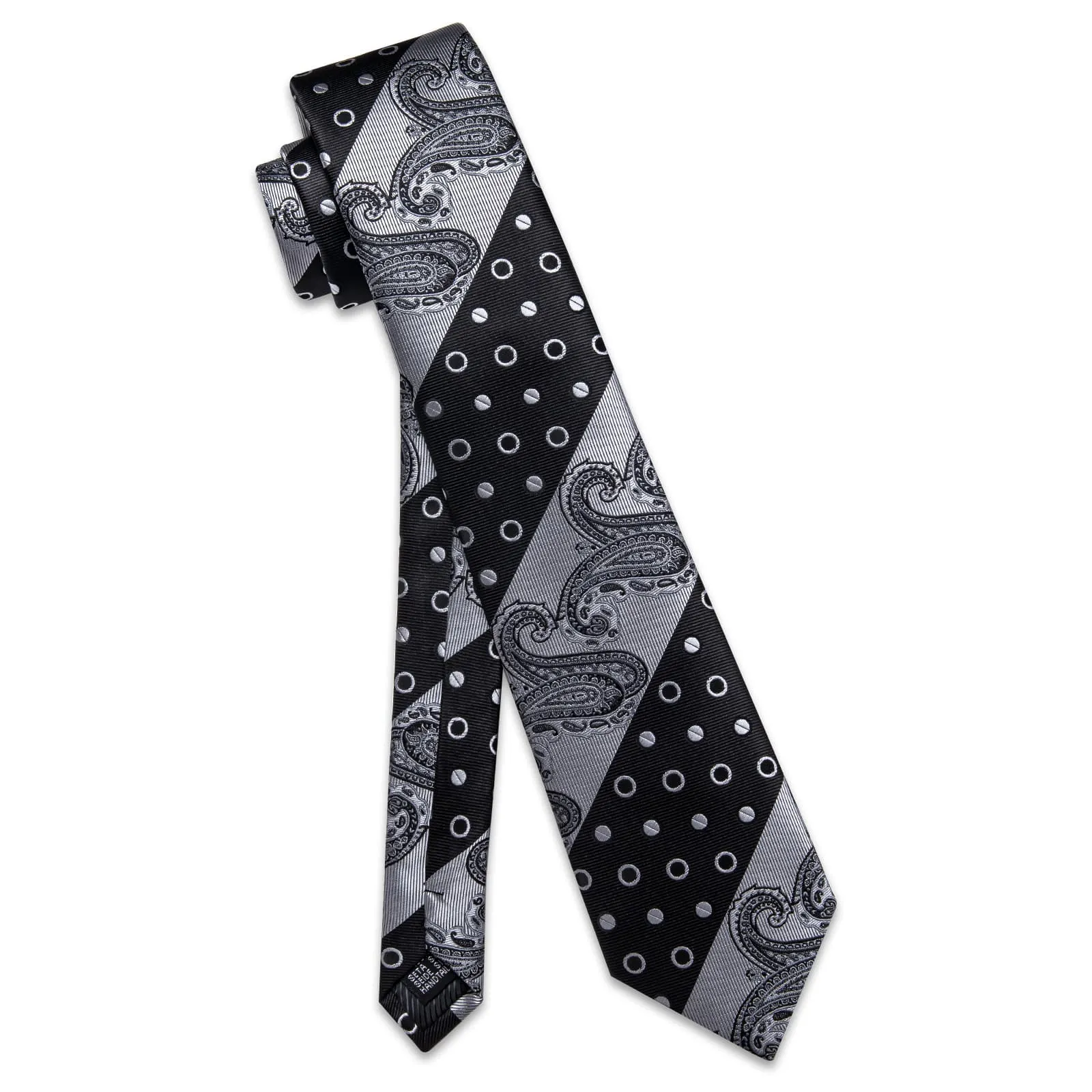 Barry. Wang Black Grey Striped Paisley Necktie Silk Tie Pocket Square Cufflinks Set sold by Barrywang product image thumbnail 3