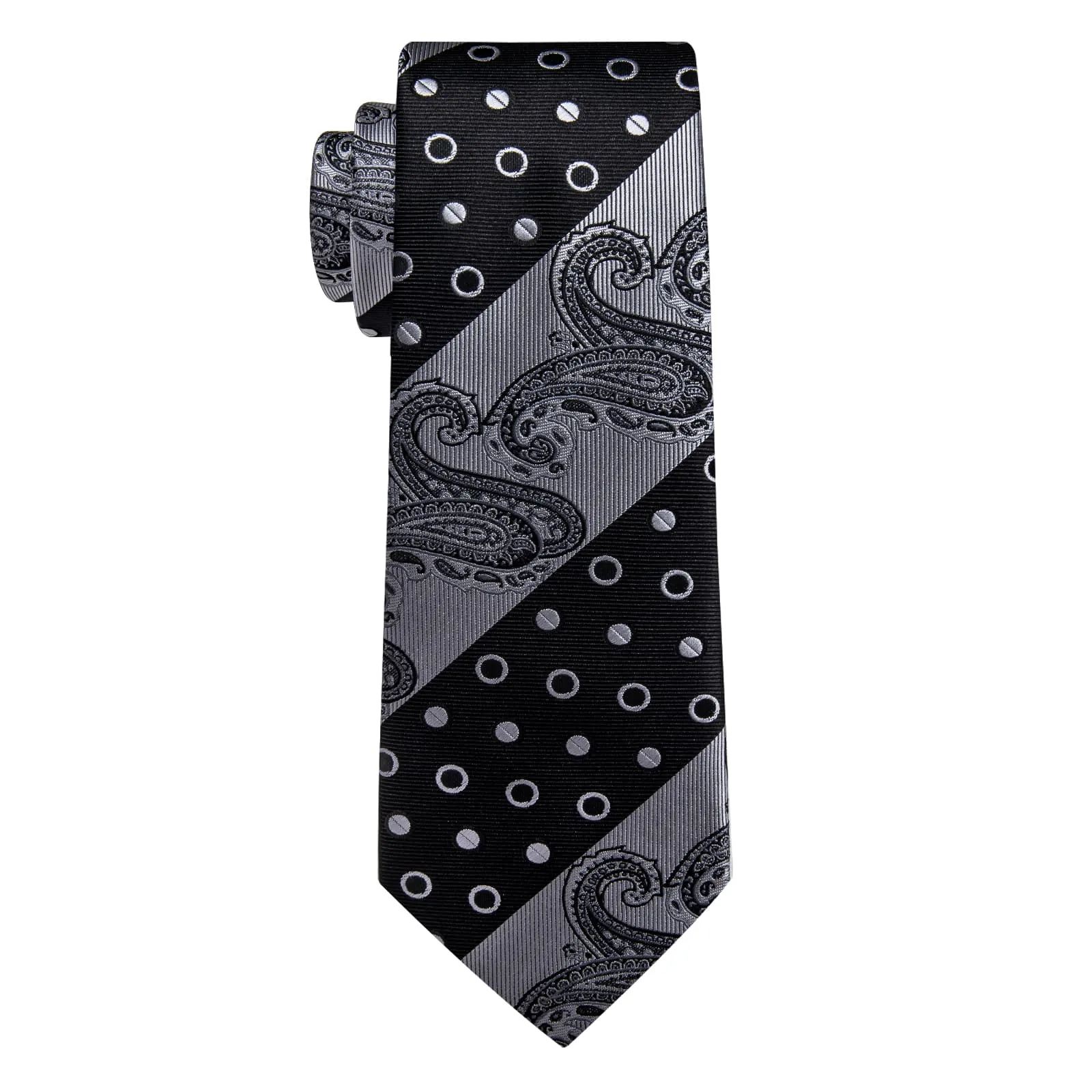 Barry. Wang Black Grey Striped Paisley Necktie Silk Tie Pocket Square Cufflinks Set sold by Barrywang product image thumbnail 4