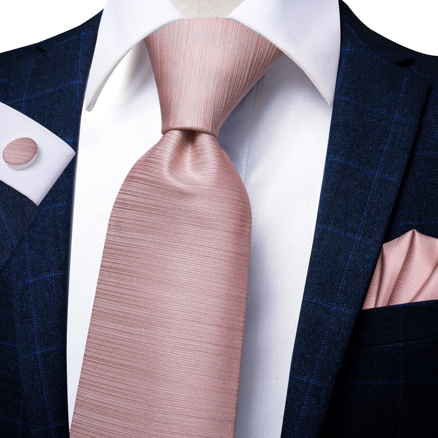 Barry. Wang Blush Pink Solid Tie Pocket Square Cufflinks Set sold by Barrywang product image thumbnail 2