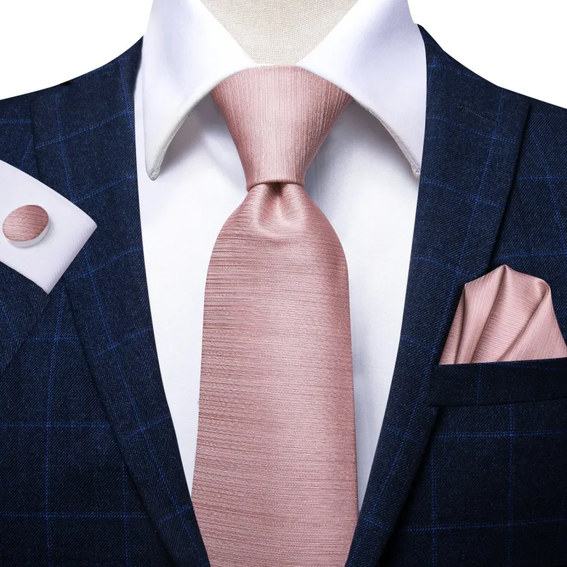 Barry. Wang Blush Pink Solid Tie Pocket Square Cufflinks Set made by Barrywang
