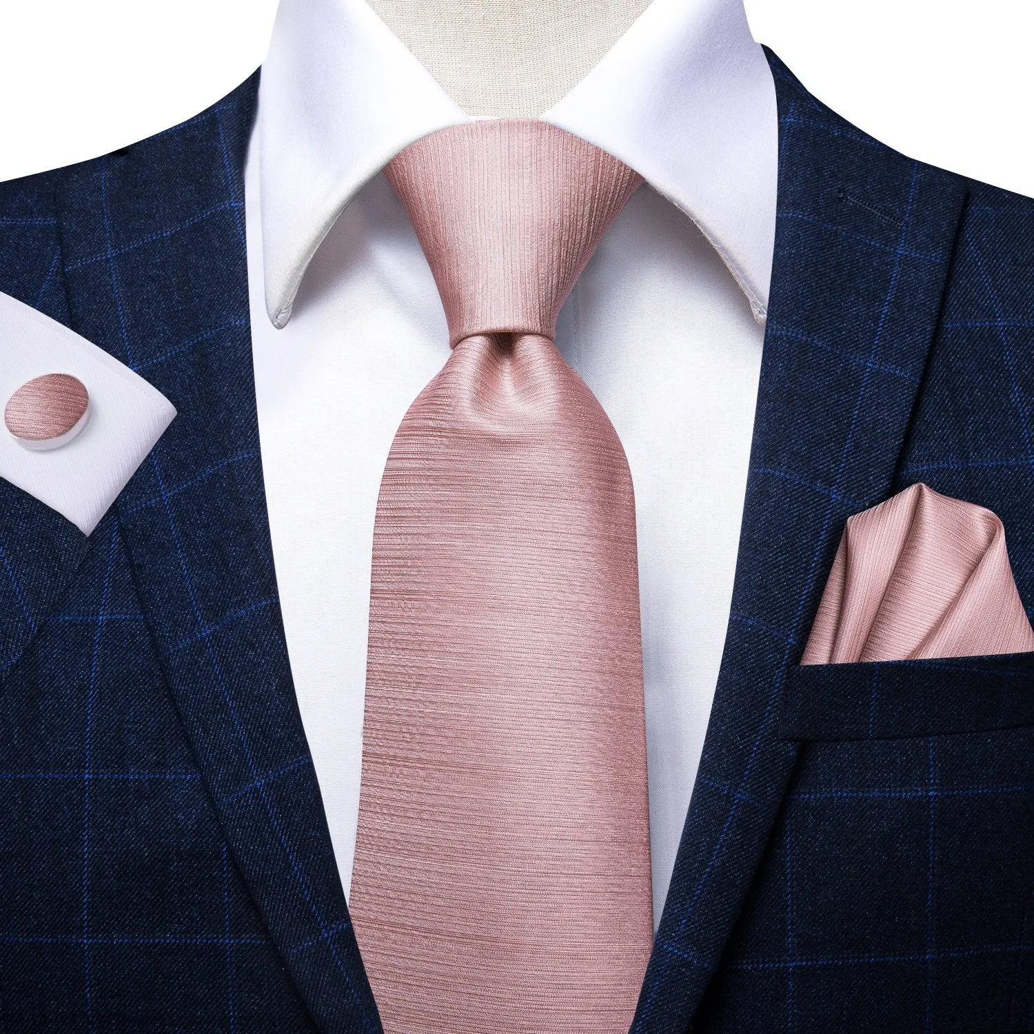 Barry. Wang Blush Pink Solid Tie Pocket Square Cufflinks Set sold by Barrywang