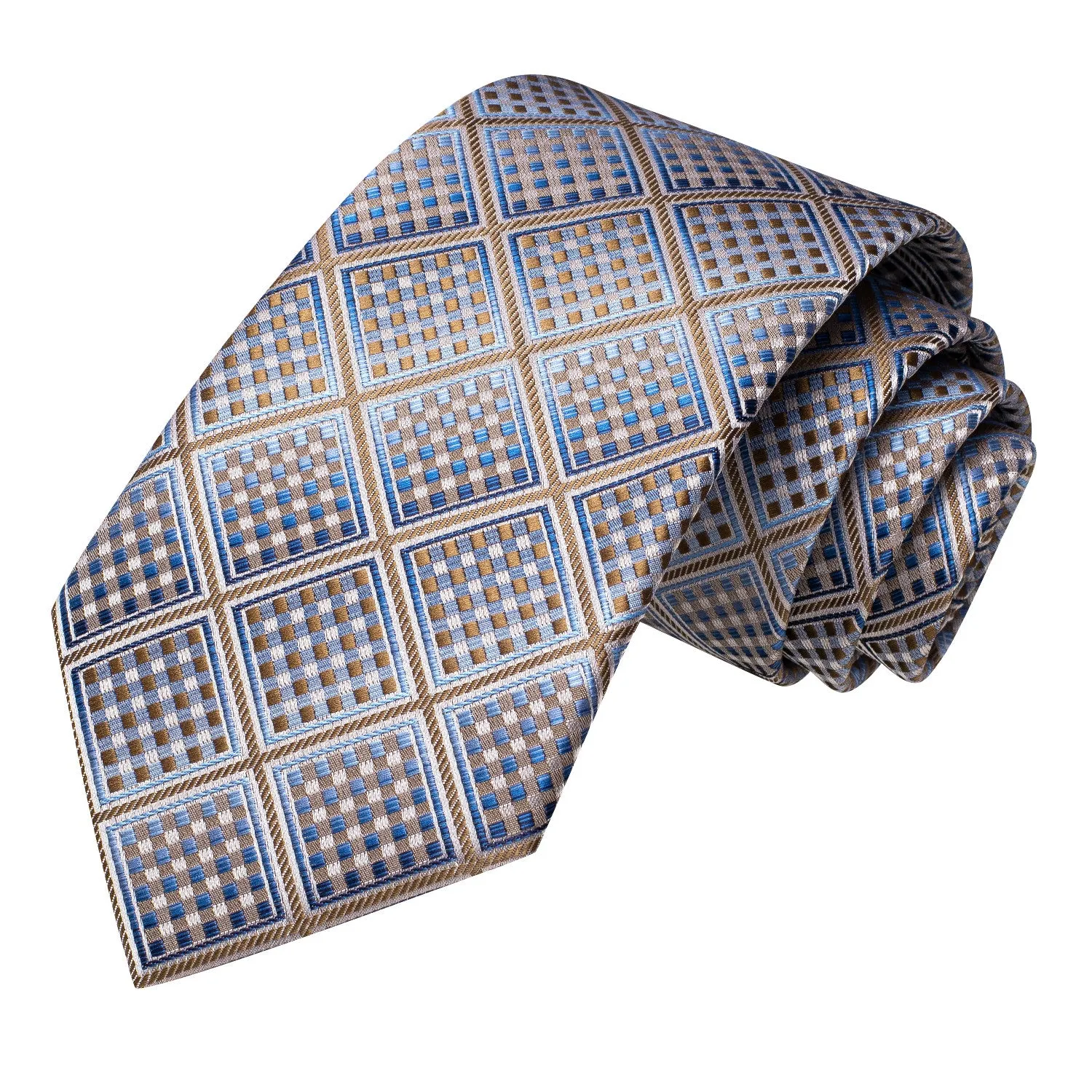 Barry. Wang Blue Grey Novelty Plaid Mens Tie Pocket Square Cufflinks Set sold by Barrywang product image thumbnail 4