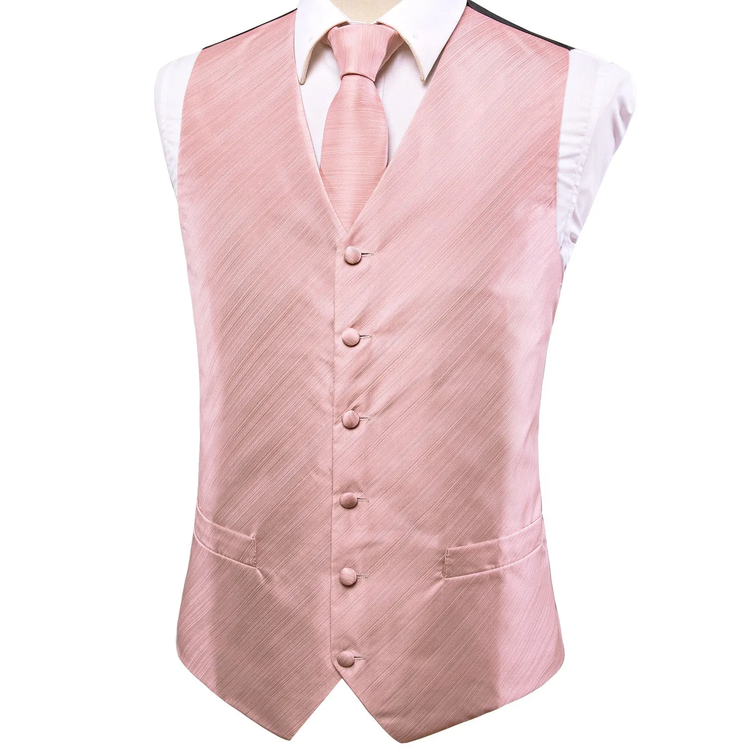 Barry. Wang Blush Pink Mens Solid Vest Hanky Cufflinks Tie Set Waistcoat Suit Set sold by Barrywang product image thumbnail 3