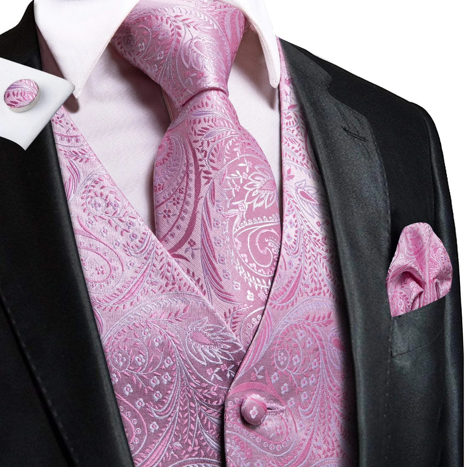 Barry. Wang Pink Paisley Silk Mens Vest Hanky Cufflinks Tie Set Waistcoat Suit Set sold by Barrywang