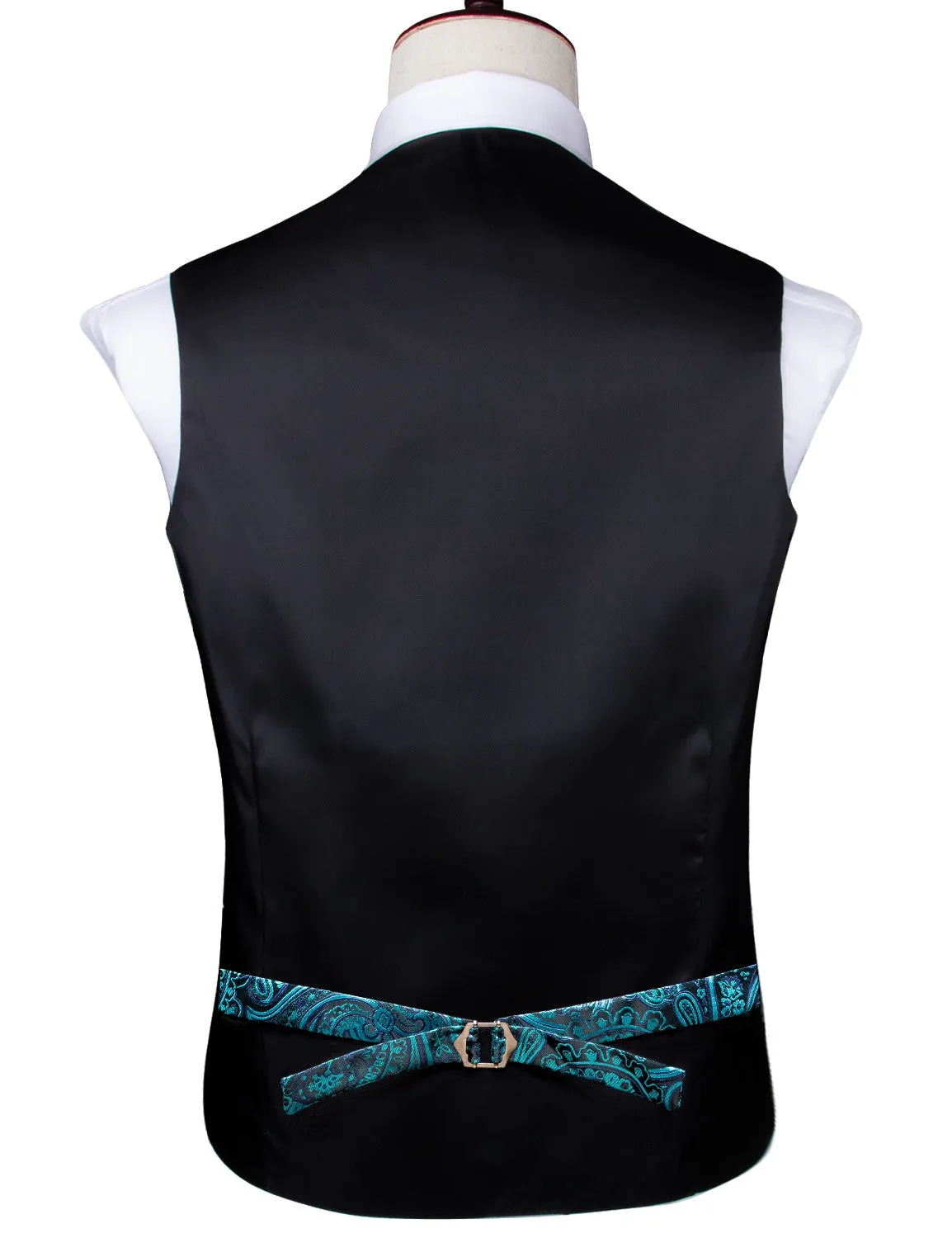 Barry. Wang Teal Paisley Silk Mens Vest Hanky Cufflinks Tie Set Waistcoat Suit Set sold by Barrywang product image thumbnail 4