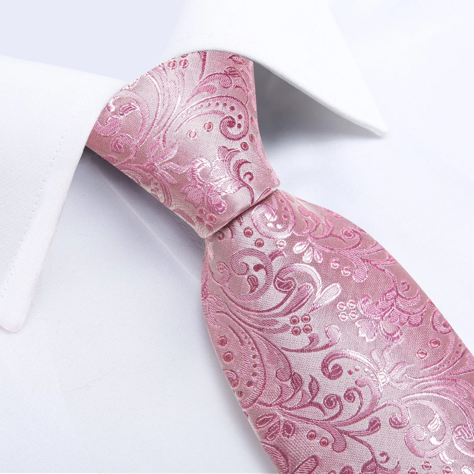 Barry. Wang Blush Pink Paisley Mens Silk Tie Pocket Square Cufflinks Set sold by Barrywang product image thumbnail 3