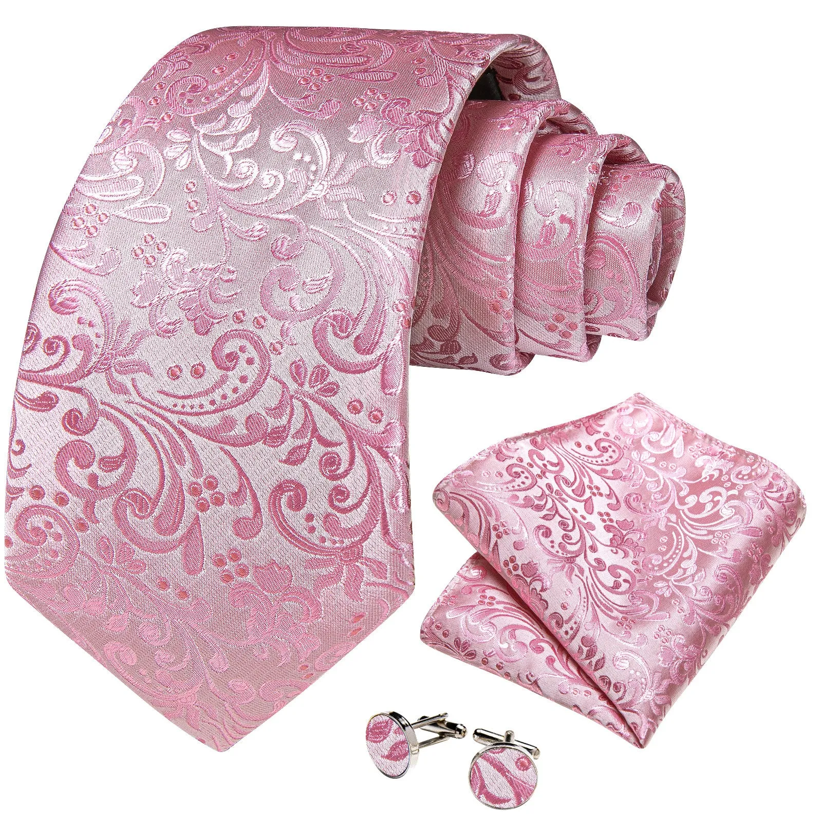 Barry. Wang Blush Pink Paisley Mens Silk Tie Pocket Square Cufflinks Set sold by Barrywang product image thumbnail 2