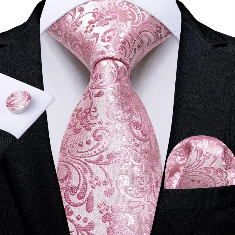 Barry. Wang Blush Pink Paisley Mens Silk Tie Pocket Square Cufflinks Set made by Barrywang