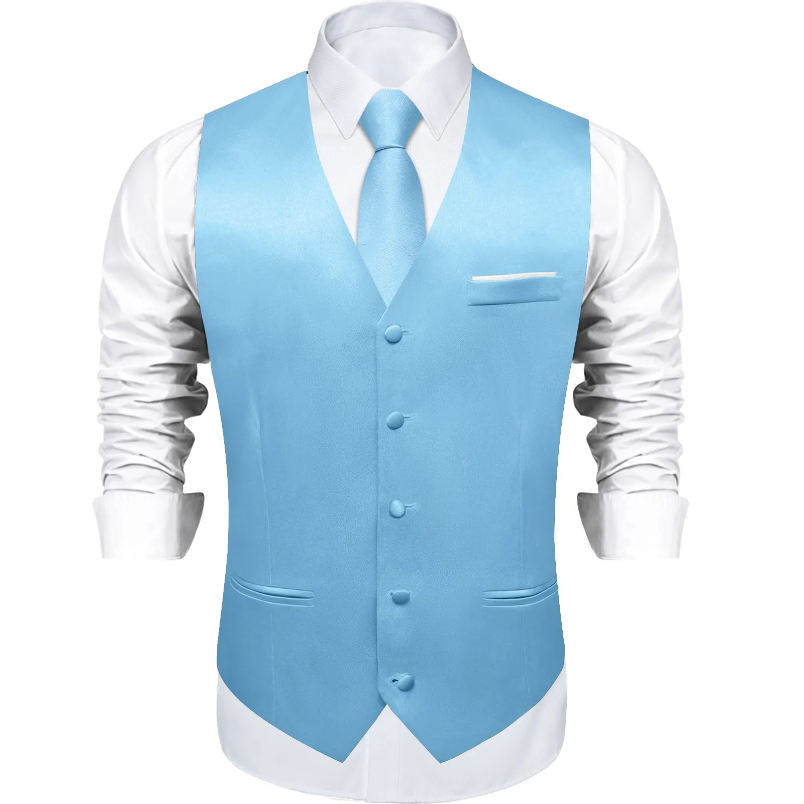 Barry. Wang Sky Blue Solid Mens Vest Hanky Cufflinks Tie Set Waistcoat Suit Set sold by Barrywang product image thumbnail 3
