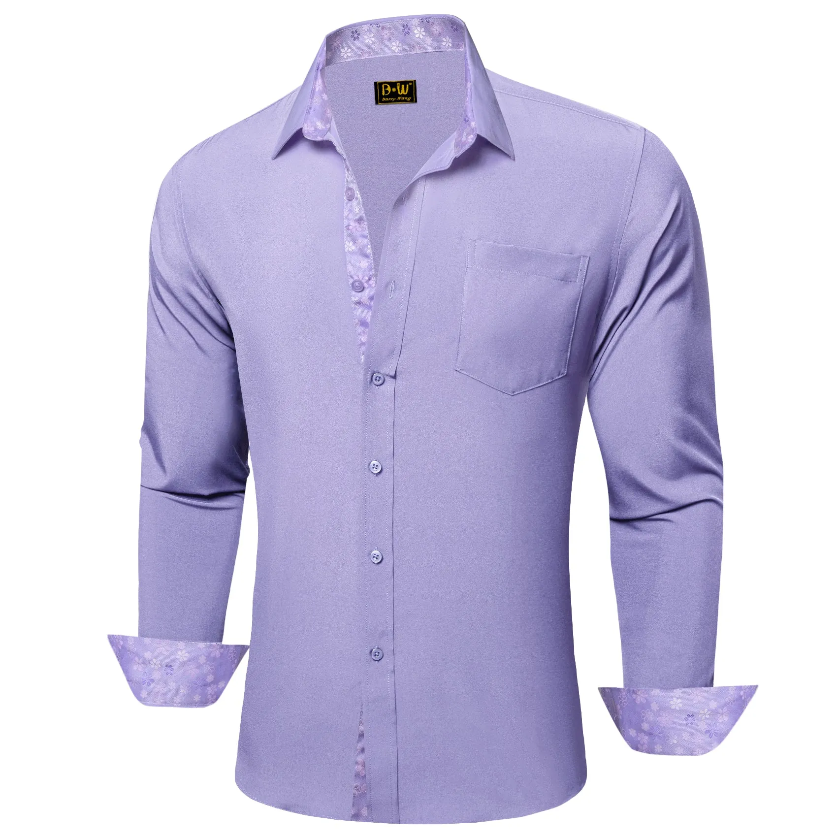 Barry. Wang Silk Button Down Shirt Lilac Construct Long Sleeve Shirt sold by Barrywang product image thumbnail 2