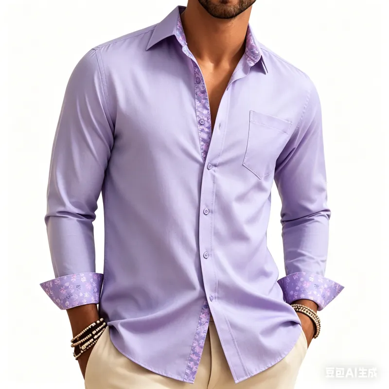 Barry. Wang Silk Button Down Shirt Lilac Construct Long Sleeve Shirt made by Barrywang