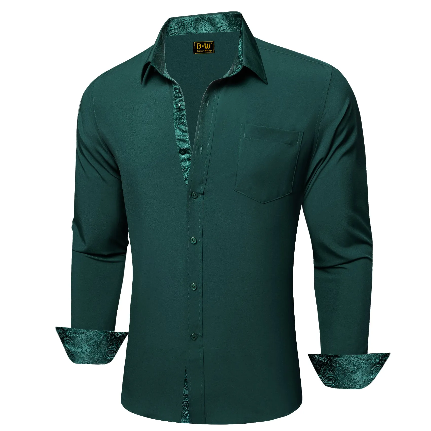 Barry. Wang Silk Button Down Shirt Hunter Green Construct Long Sleeve Shirt sold by Barrywang product image thumbnail 2