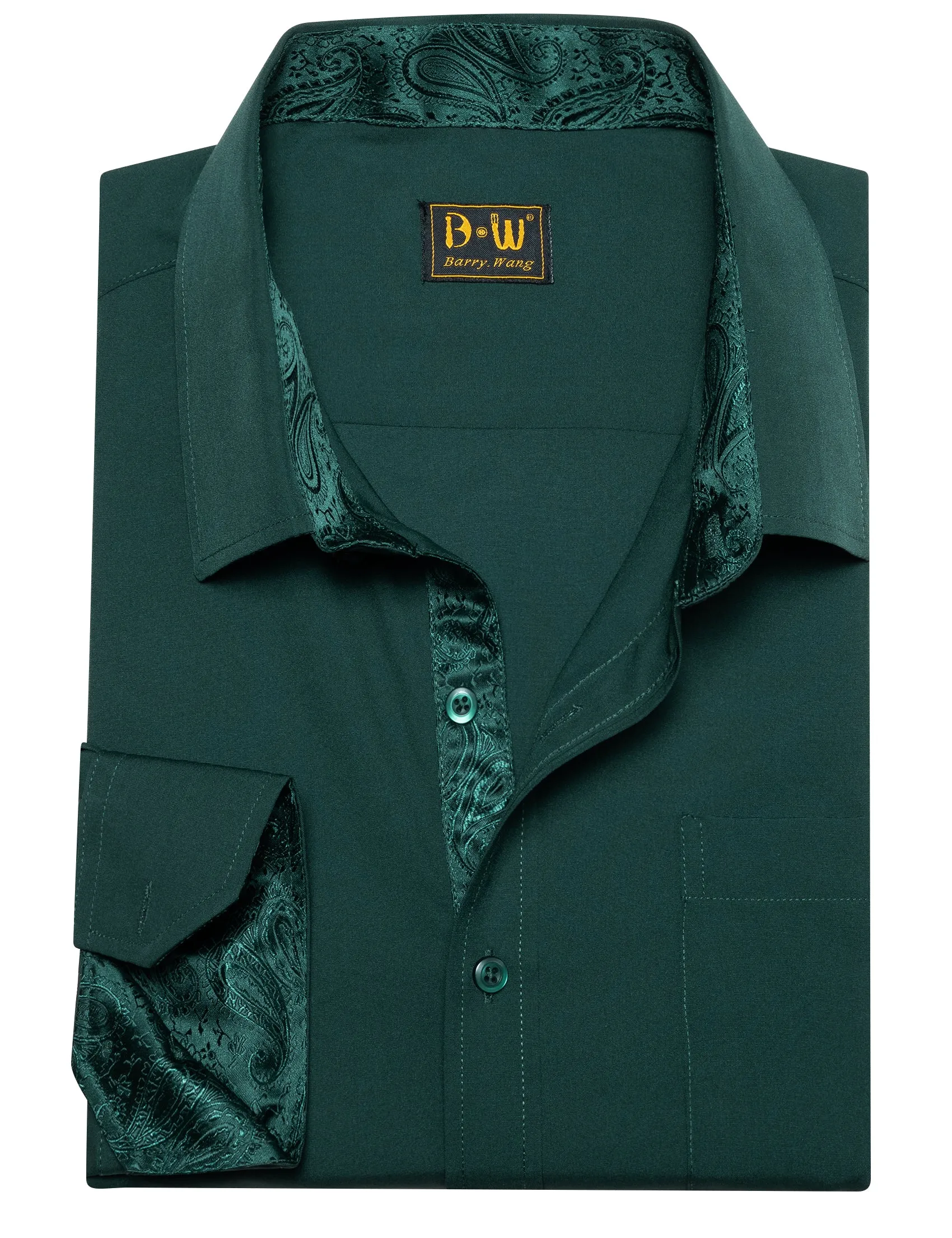 Barry. Wang Silk Button Down Shirt Hunter Green Construct Long Sleeve Shirt sold by Barrywang product image thumbnail 3