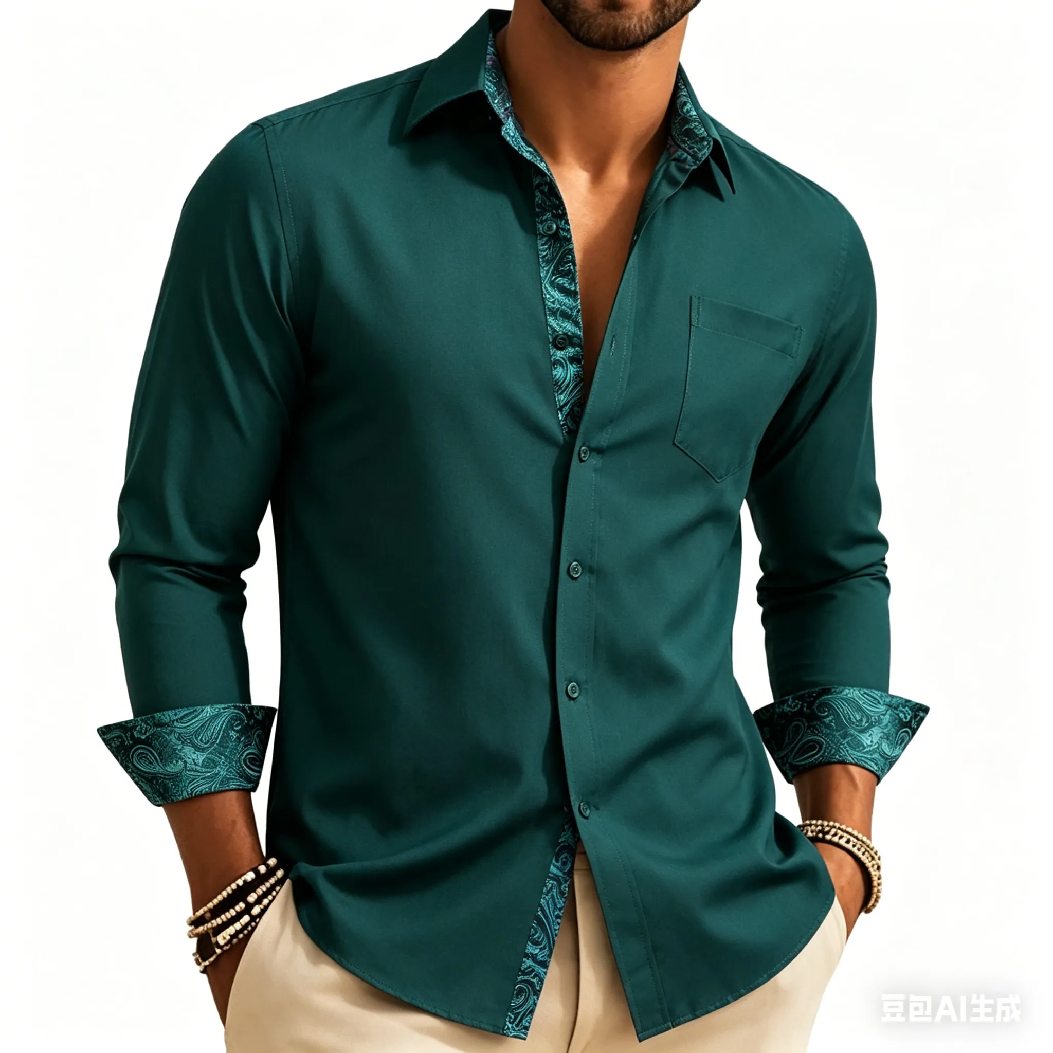 Barry. Wang Silk Button Down Shirt Hunter Green Construct Long Sleeve Shirt sold by Barrywang