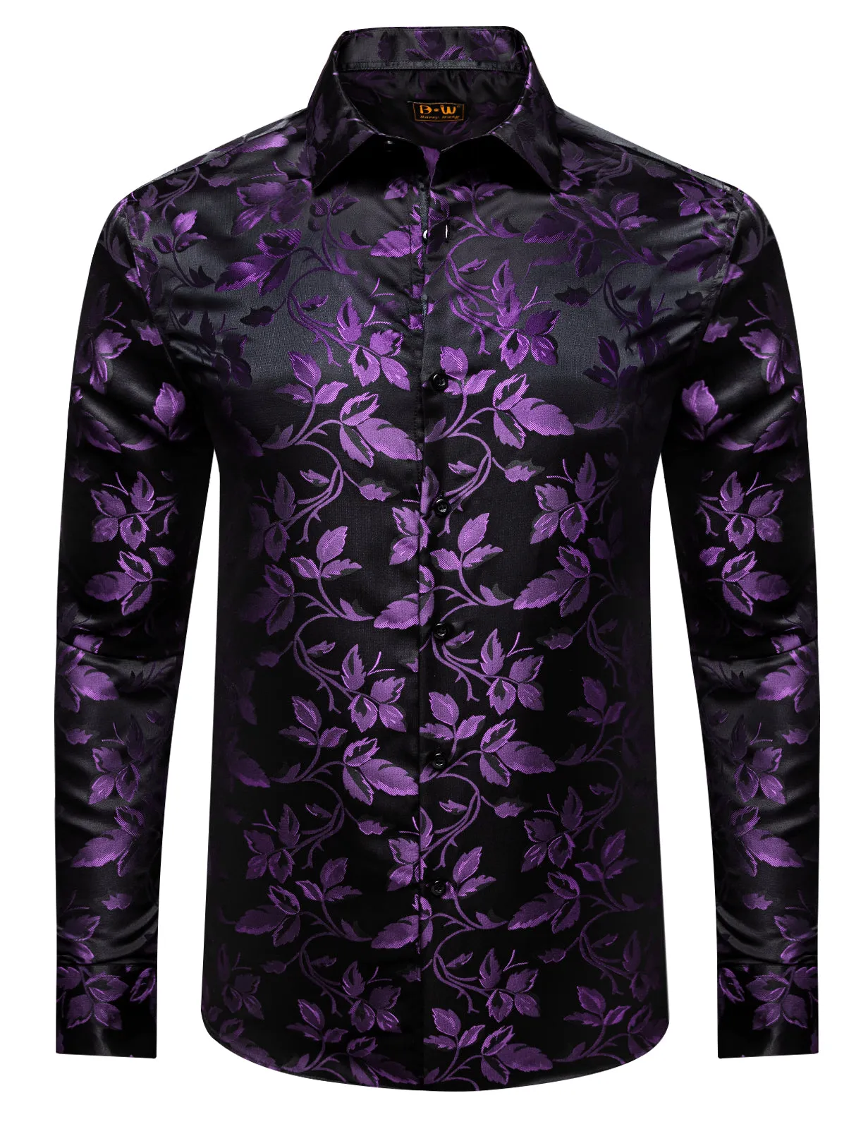 Barry. Wang Mens Dress Shirt Purple Black Floral Long Sleeve Button Up Shirt sold by Barrywang product image thumbnail 2