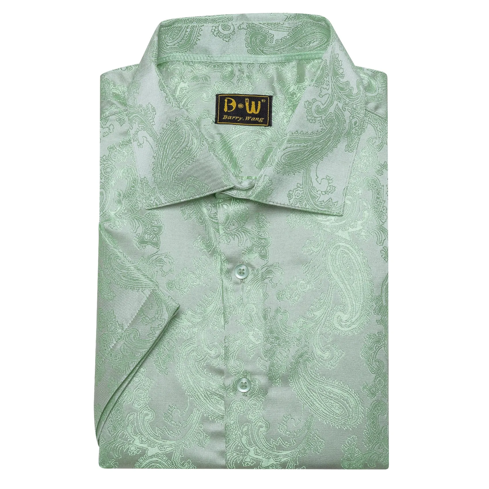 Barry. Wang Sage Green Wedding Shirt for Men Paisley Silk Jacquard Short Sleeve Prom Dress Shirt sold by Barrywang product image thumbnail 2