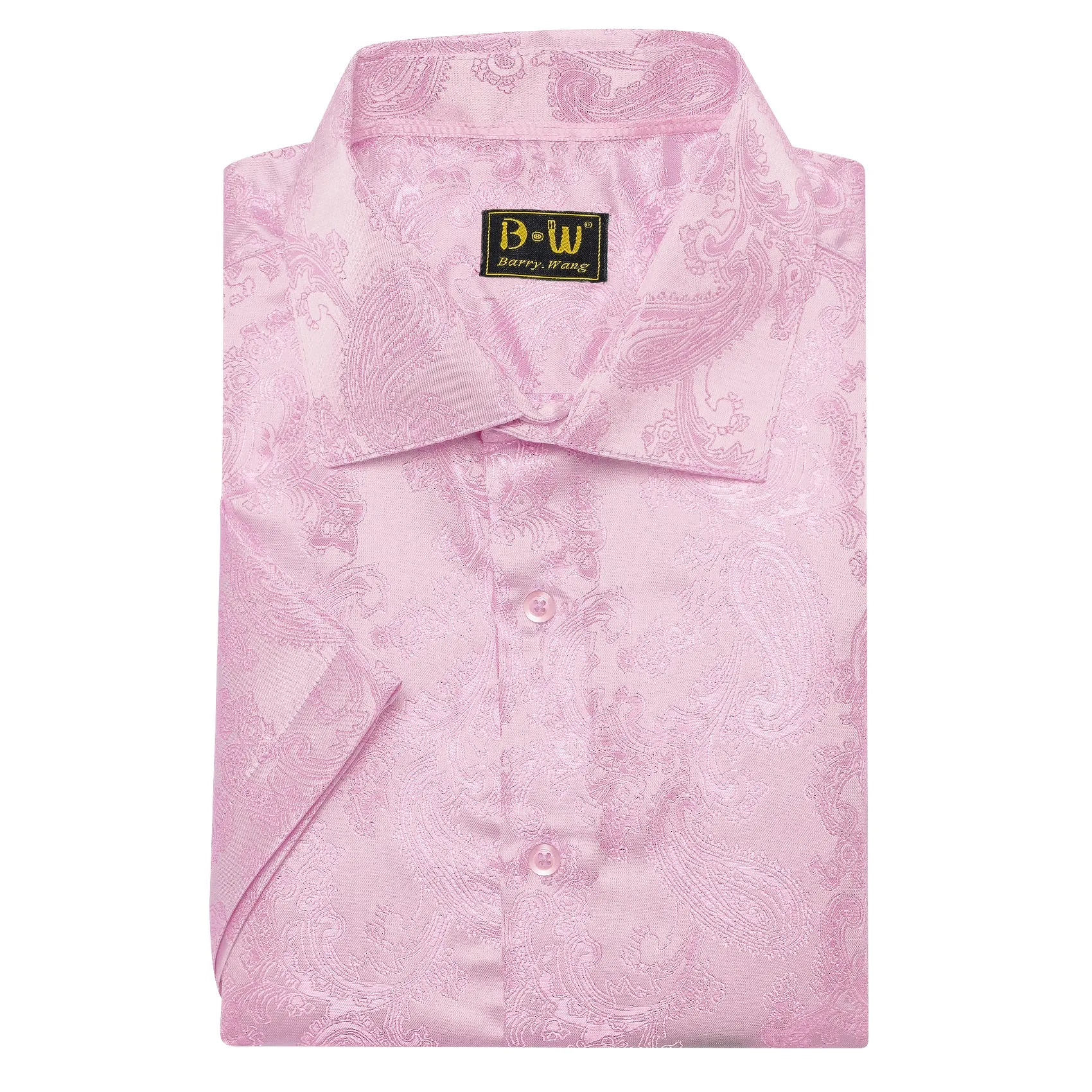 Barry. Wang Men's Pink Paisley Short Sleeve Shirt Silk Jacquard Woven Button Down Casual Shirt sold by Barrywang product image thumbnail 2