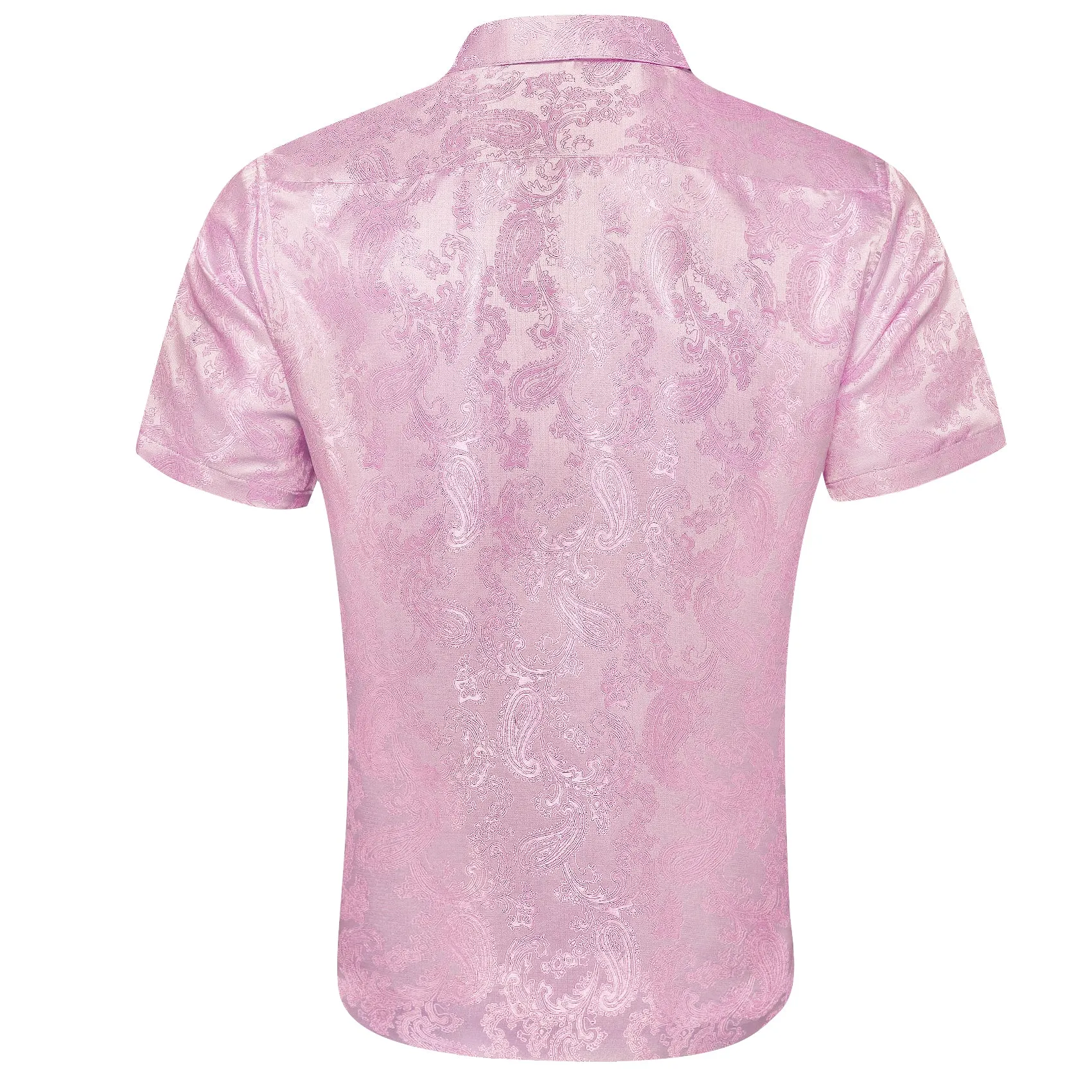Barry. Wang Men's Pink Paisley Short Sleeve Shirt Silk Jacquard Woven Button Down Casual Shirt sold by Barrywang product image thumbnail 3