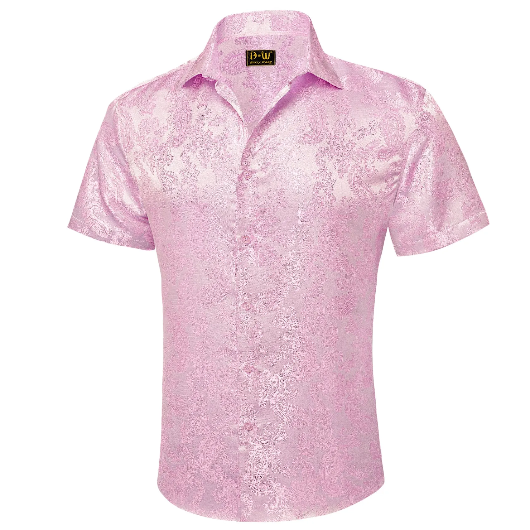 Barry. Wang Men's Pink Paisley Short Sleeve Shirt Silk Jacquard Woven Button Down Casual Shirt sold by Barrywang