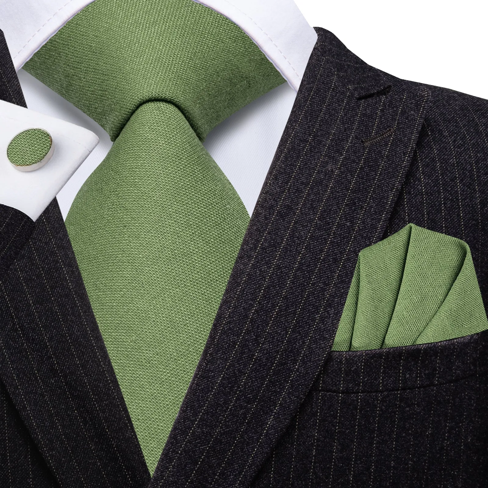 Barry. Wang Sage Green Wedding Tie Set Linen Necktie Pocket Square or Formal Groom Dress sold by Barrywang