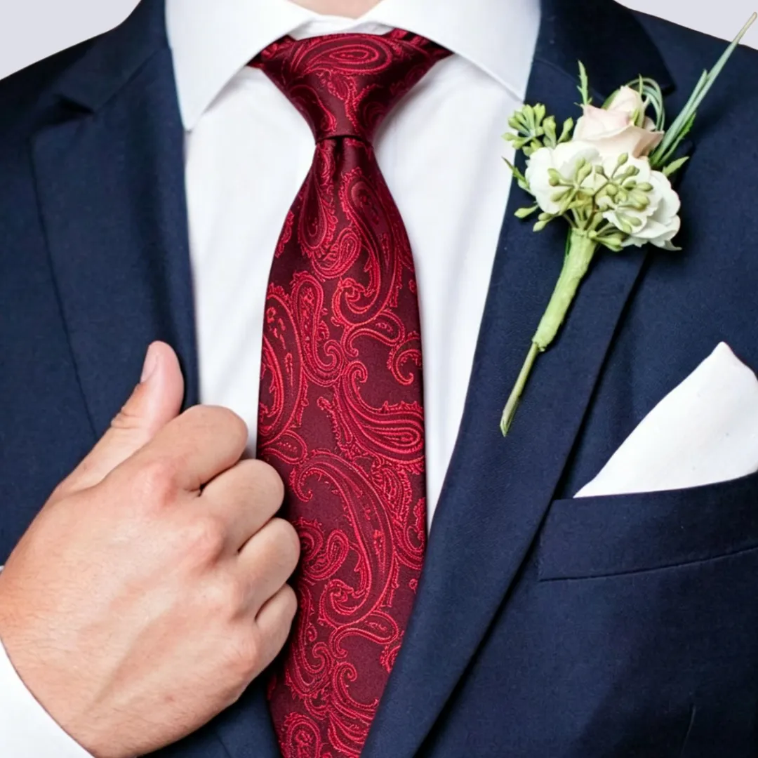 Barry. Wang Red Paisley Tie for Men Formal Suit Tie Handkerchief Cufflinks Set sold by Barrywang product image thumbnail 2
