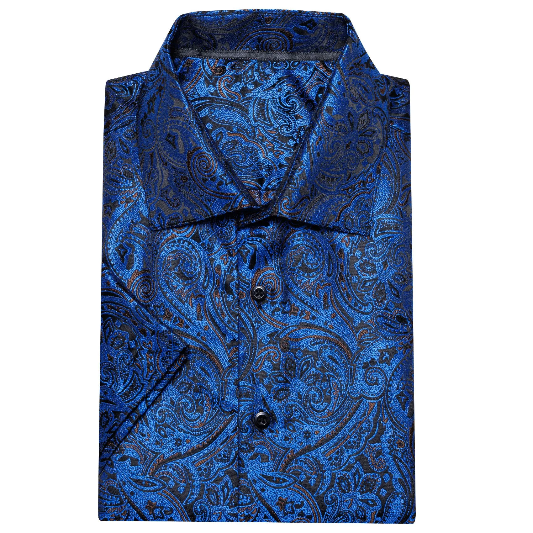 Barry. Wang Mens Blue Paisley Dress Shirt Jacquard Summer Short Sleeve Shirt sold by Barrywang product image thumbnail 5