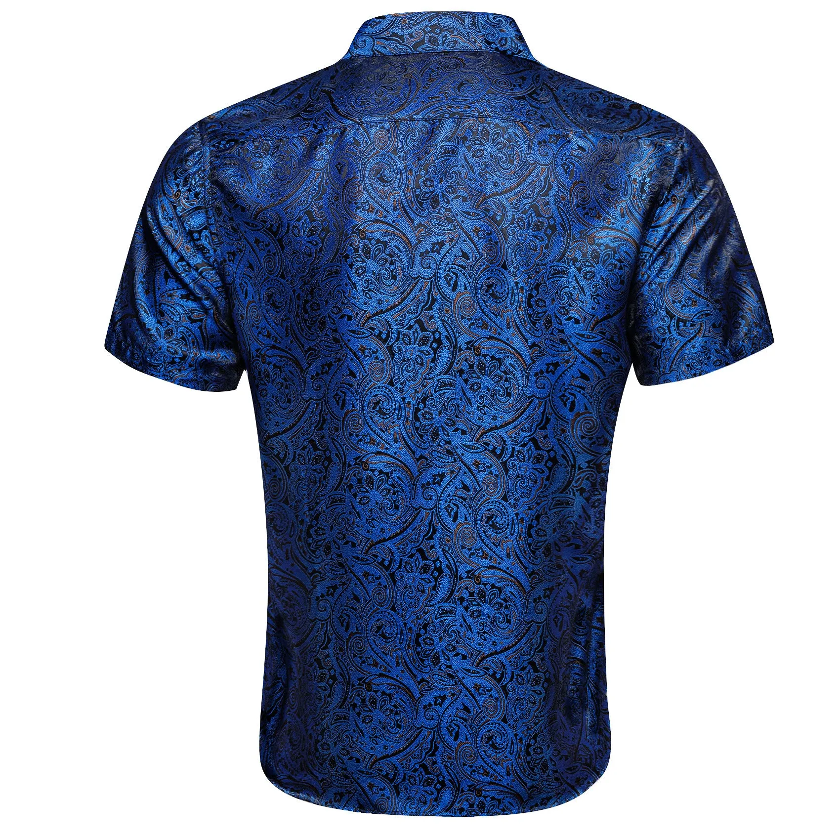 Barry. Wang Mens Blue Paisley Dress Shirt Jacquard Summer Short Sleeve Shirt sold by Barrywang product image thumbnail 4