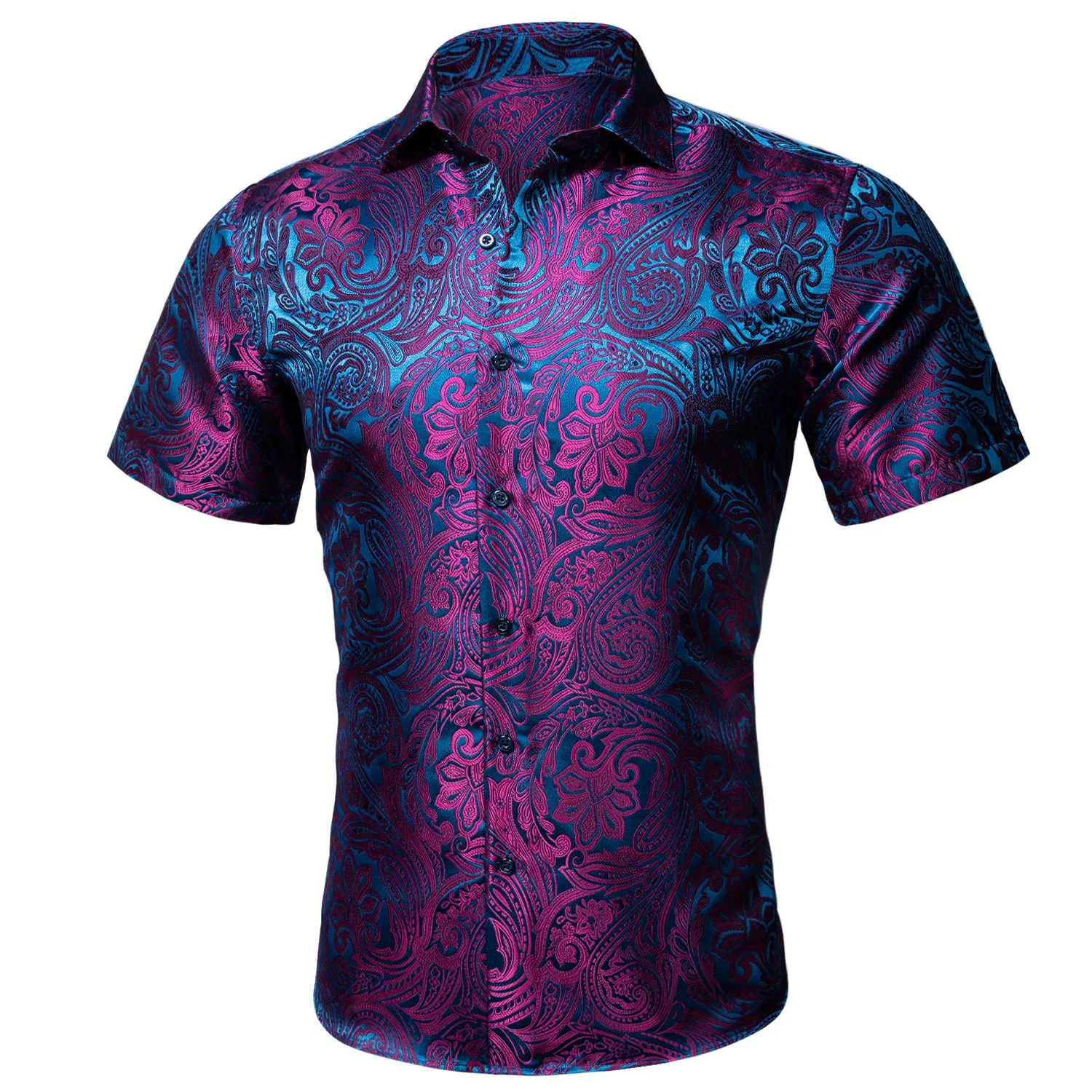 Barry. Wang Mens Purple Paisley Short Sleeve Shirt Summer Beach Button Up Shirt sold by Barrywang product image thumbnail 3