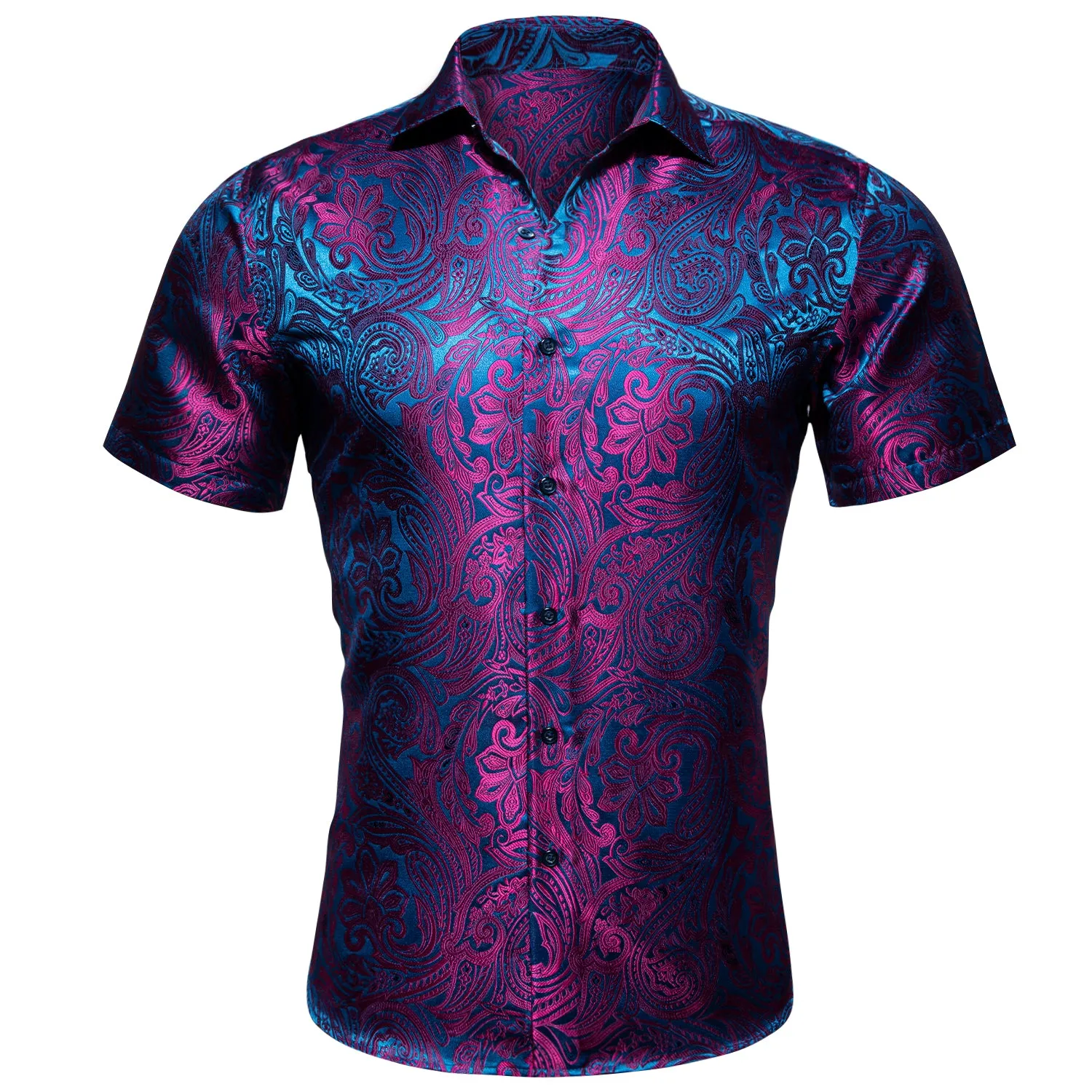 Barry. Wang Mens Purple Paisley Short Sleeve Shirt Summer Beach Button Up Shirt sold by Barrywang product image thumbnail 2