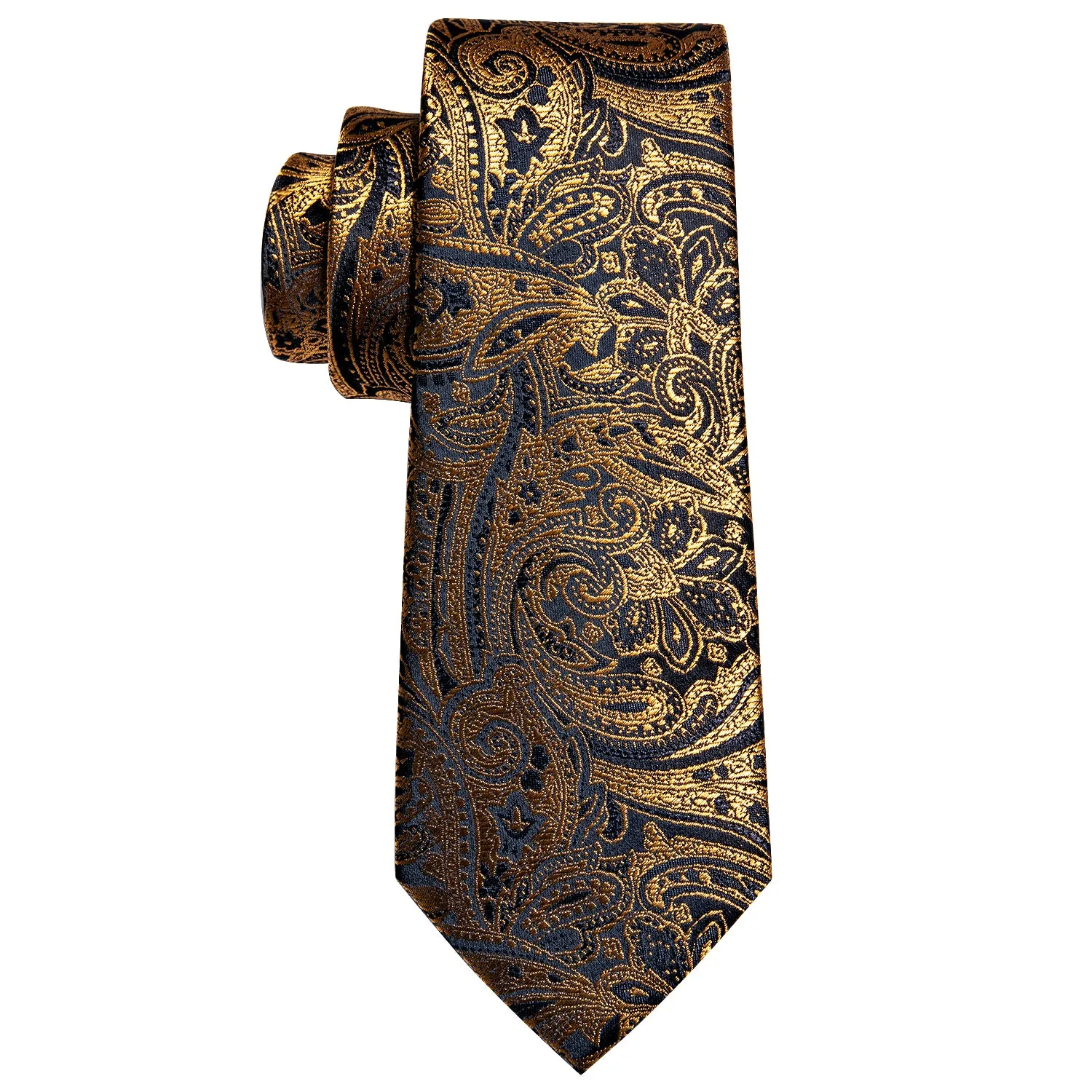 Barry. Wang Golden Paisley Necktie for Men Silk Wedding Tie Hanky Cufflinks Set sold by Barrywang product image thumbnail 5