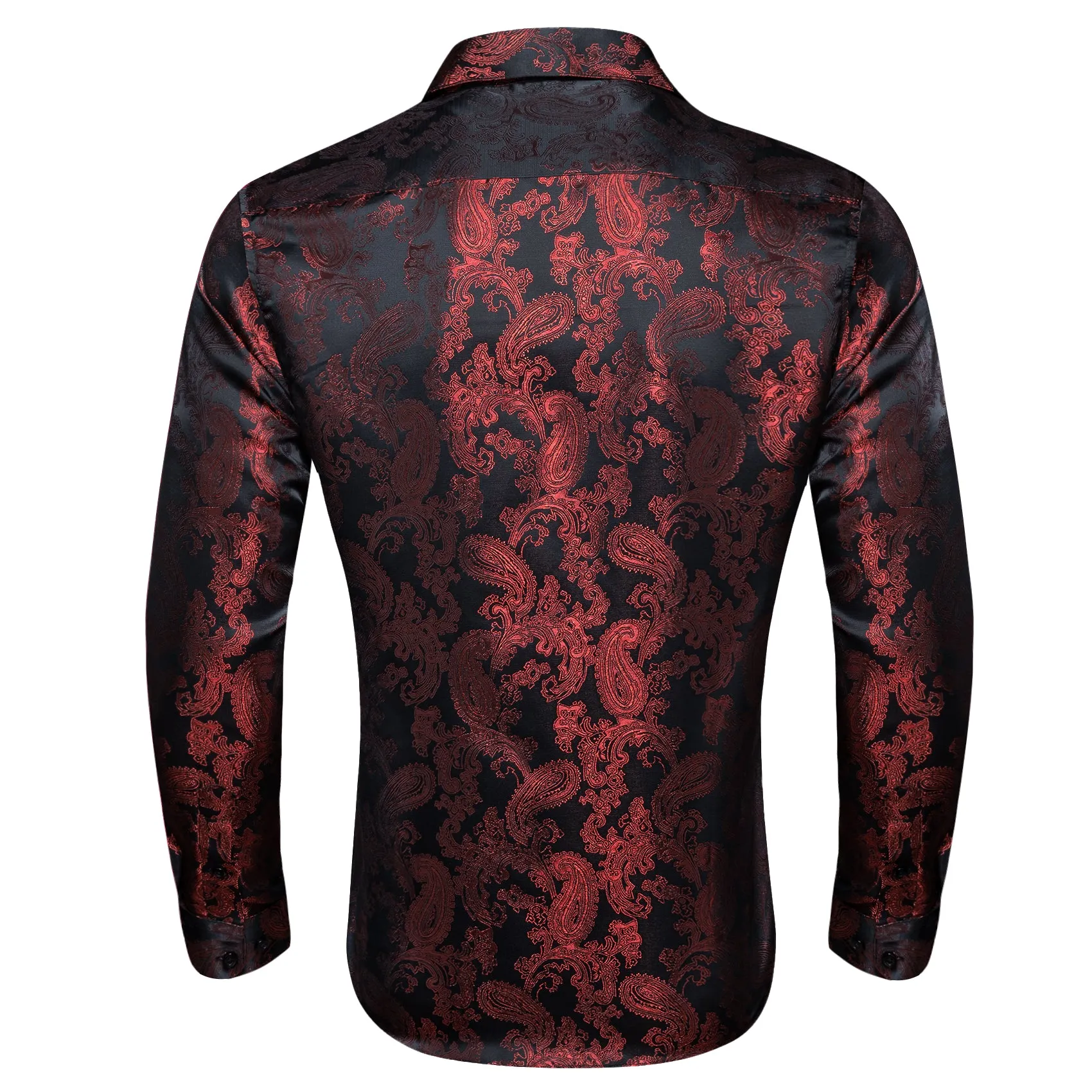 Barry. Wang Men's Evening Formal Long Sleeve Shirt Anti Wrinkle Black Red Paisley Jacquard Top sold by Barrywang product image thumbnail 3