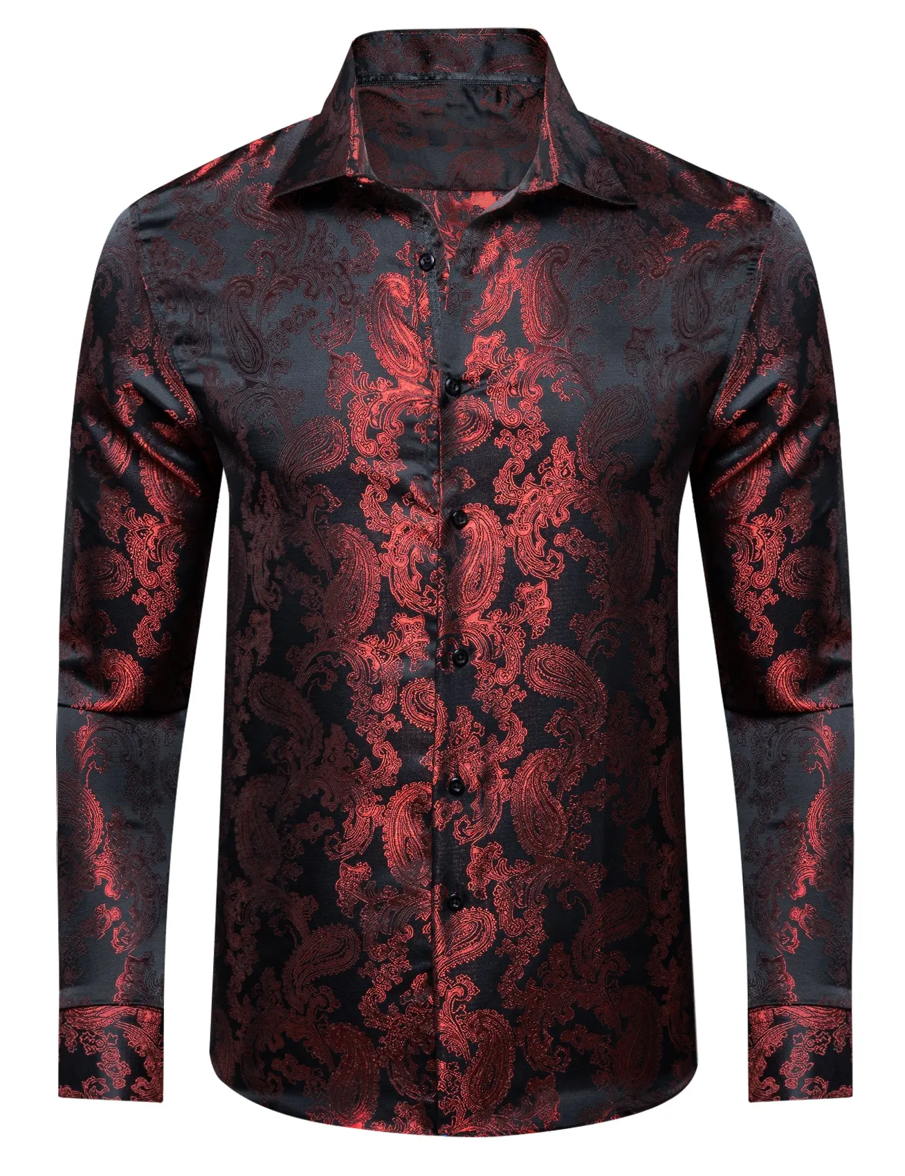 Barry. Wang Men's Evening Formal Long Sleeve Shirt Anti Wrinkle Black Red Paisley Jacquard Top sold by Barrywang product image thumbnail 2