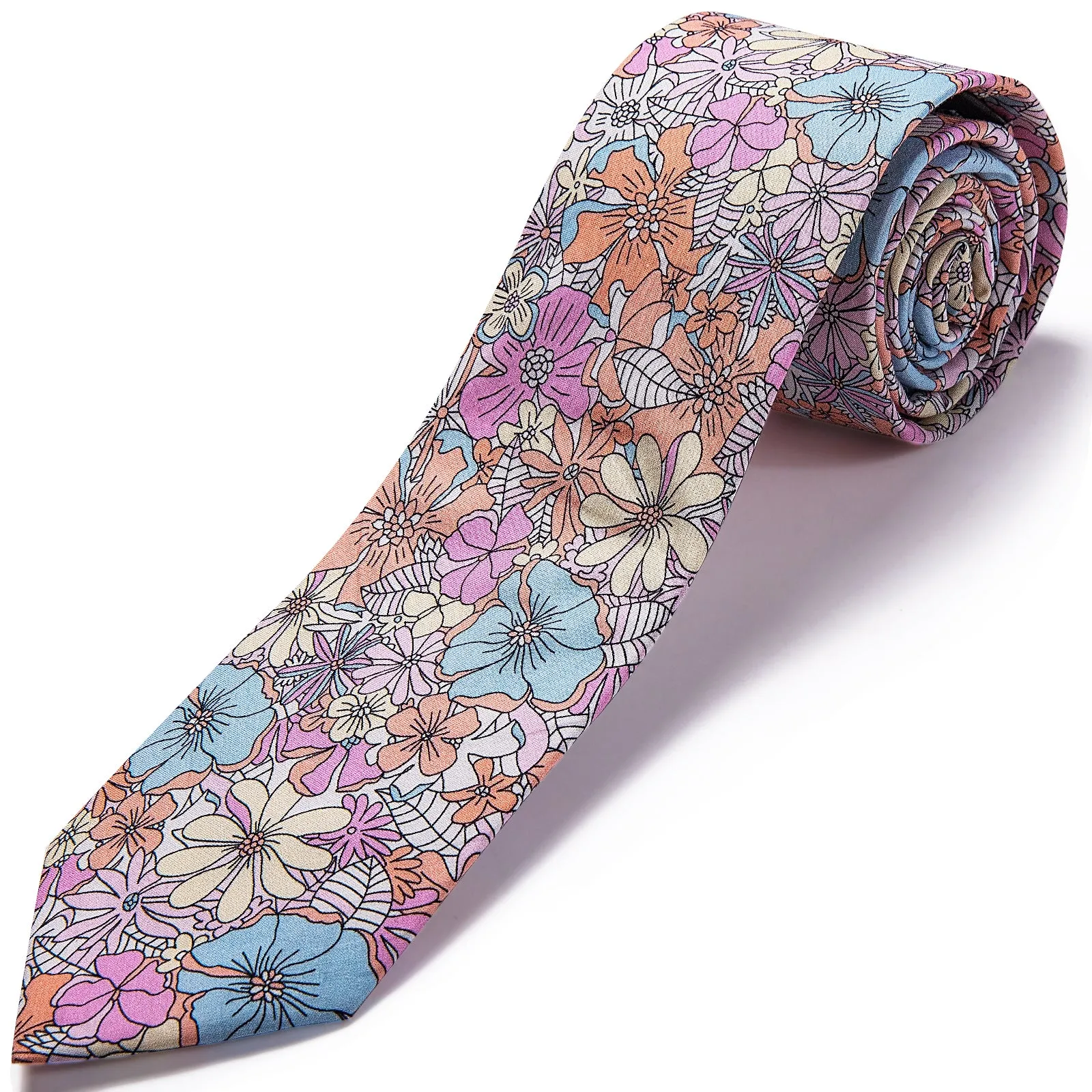 Barry. Wang 2.75" Slim Necktie for Wedding Party Pastel Multi-Color Cotton Floral Beach Tie sold by Barrywang