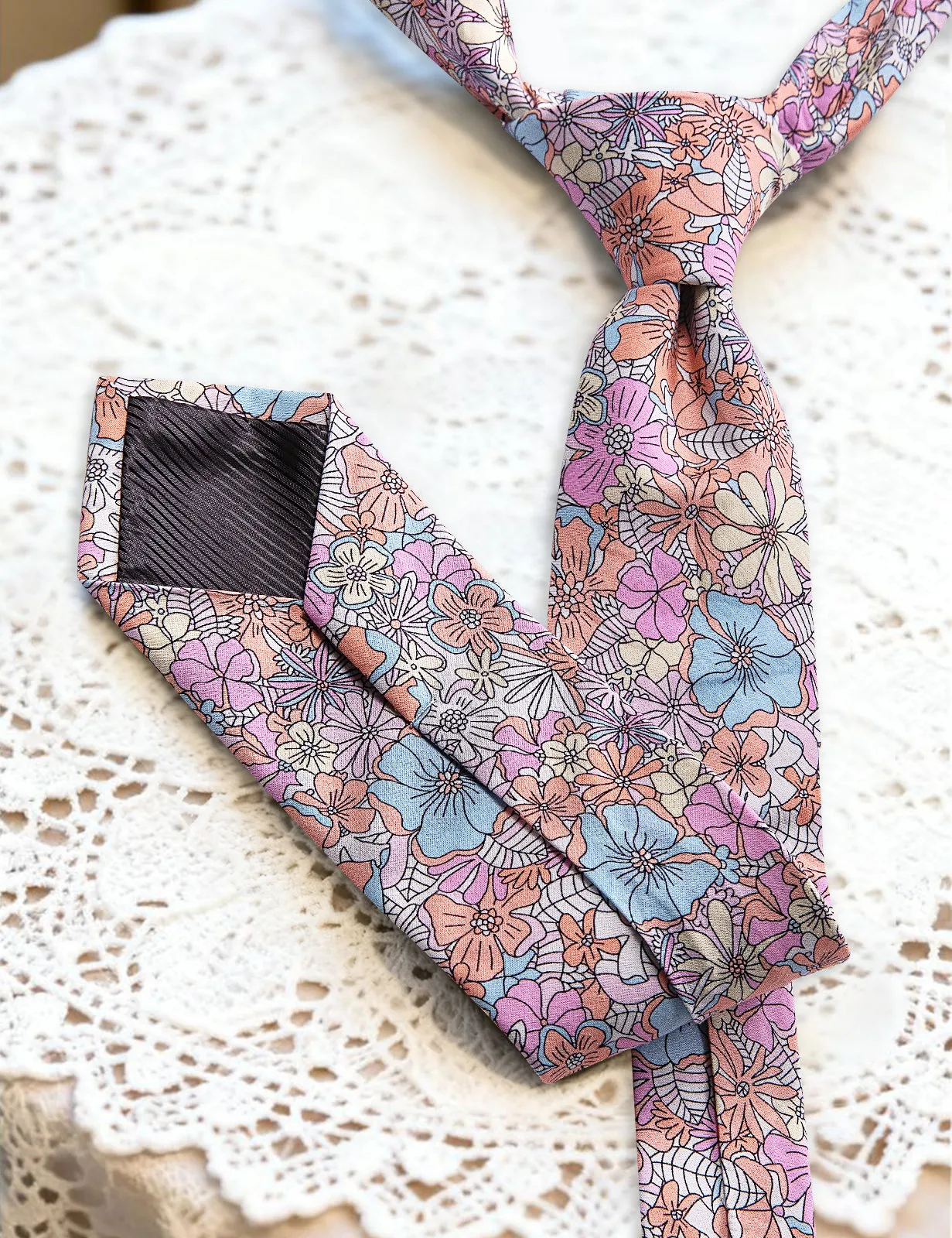 Barry. Wang 2.75" Slim Necktie for Wedding Party Pastel Multi-Color Cotton Floral Beach Tie sold by Barrywang product image thumbnail 4