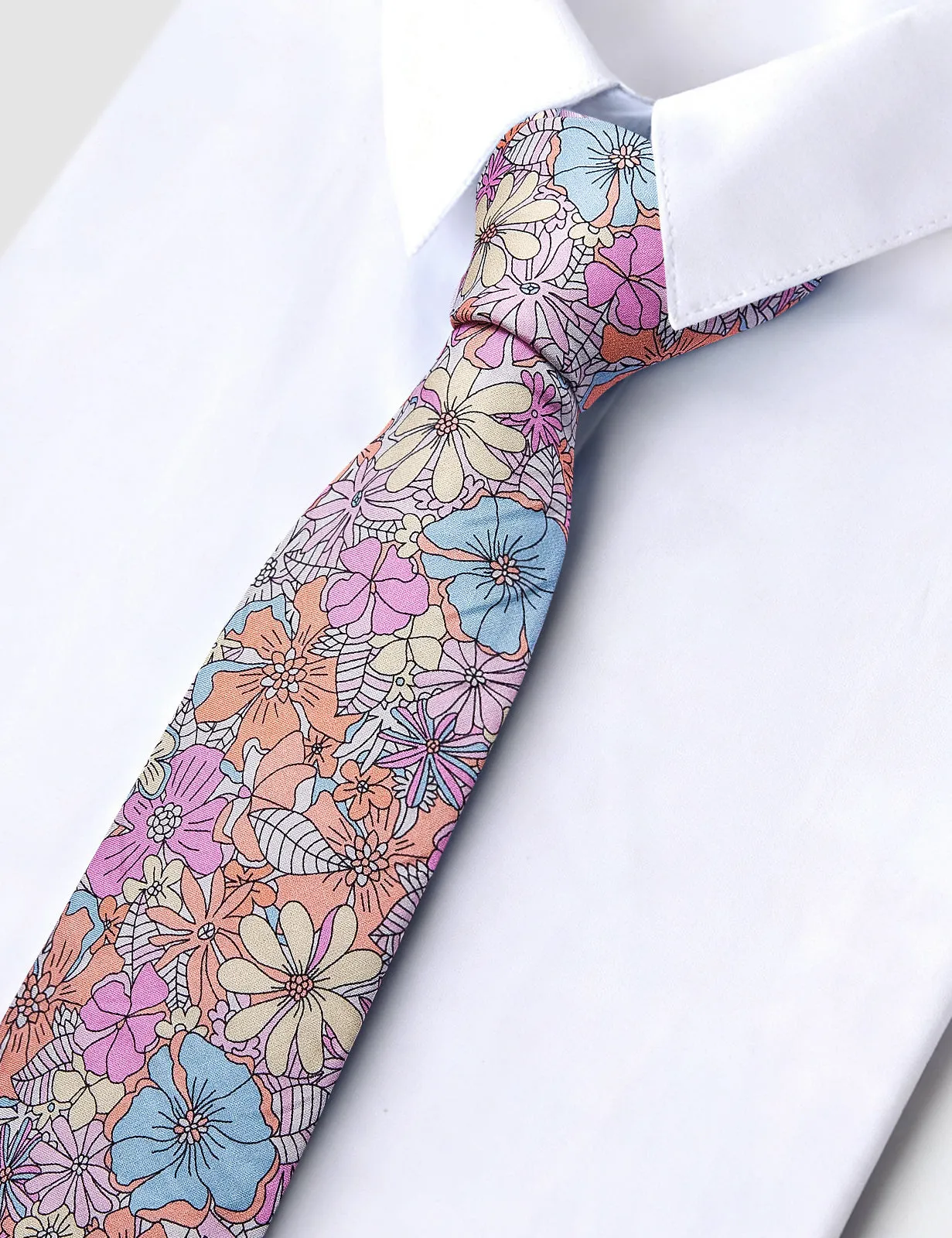 Barry. Wang 2.75" Slim Necktie for Wedding Party Pastel Multi-Color Cotton Floral Beach Tie sold by Barrywang product image thumbnail 2
