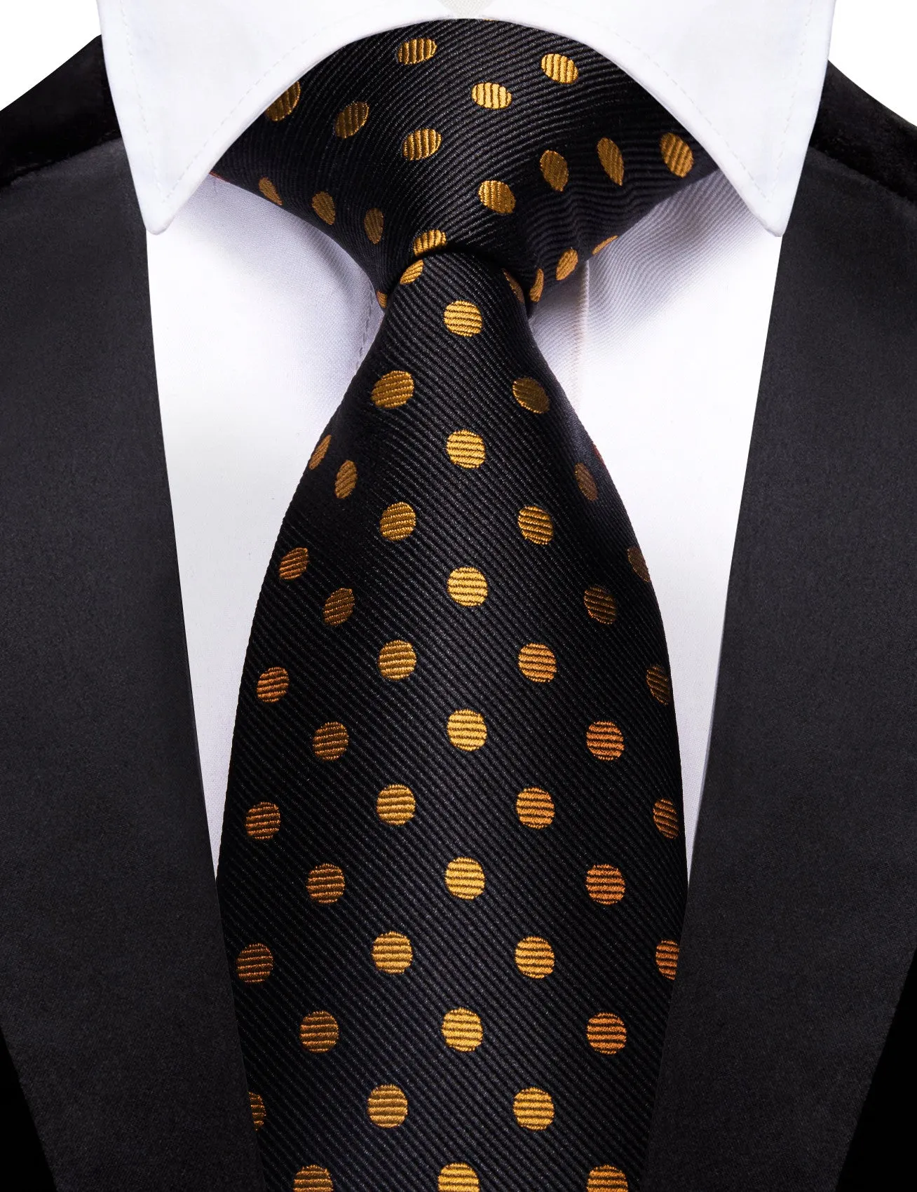 Barry. Wang Black Orange Polka Dot Necktie for Men Wedding Prom Tie sold by Barrywang