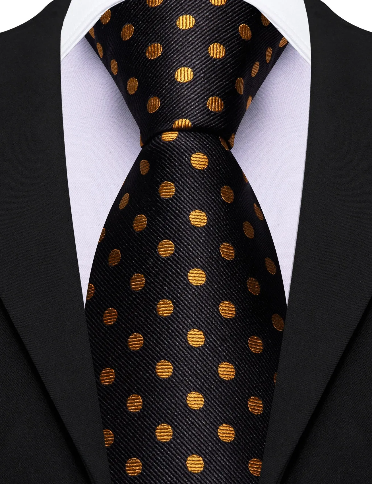 Barry. Wang Black Orange Polka Dot Necktie for Men Wedding Prom Tie sold by Barrywang product image thumbnail 5