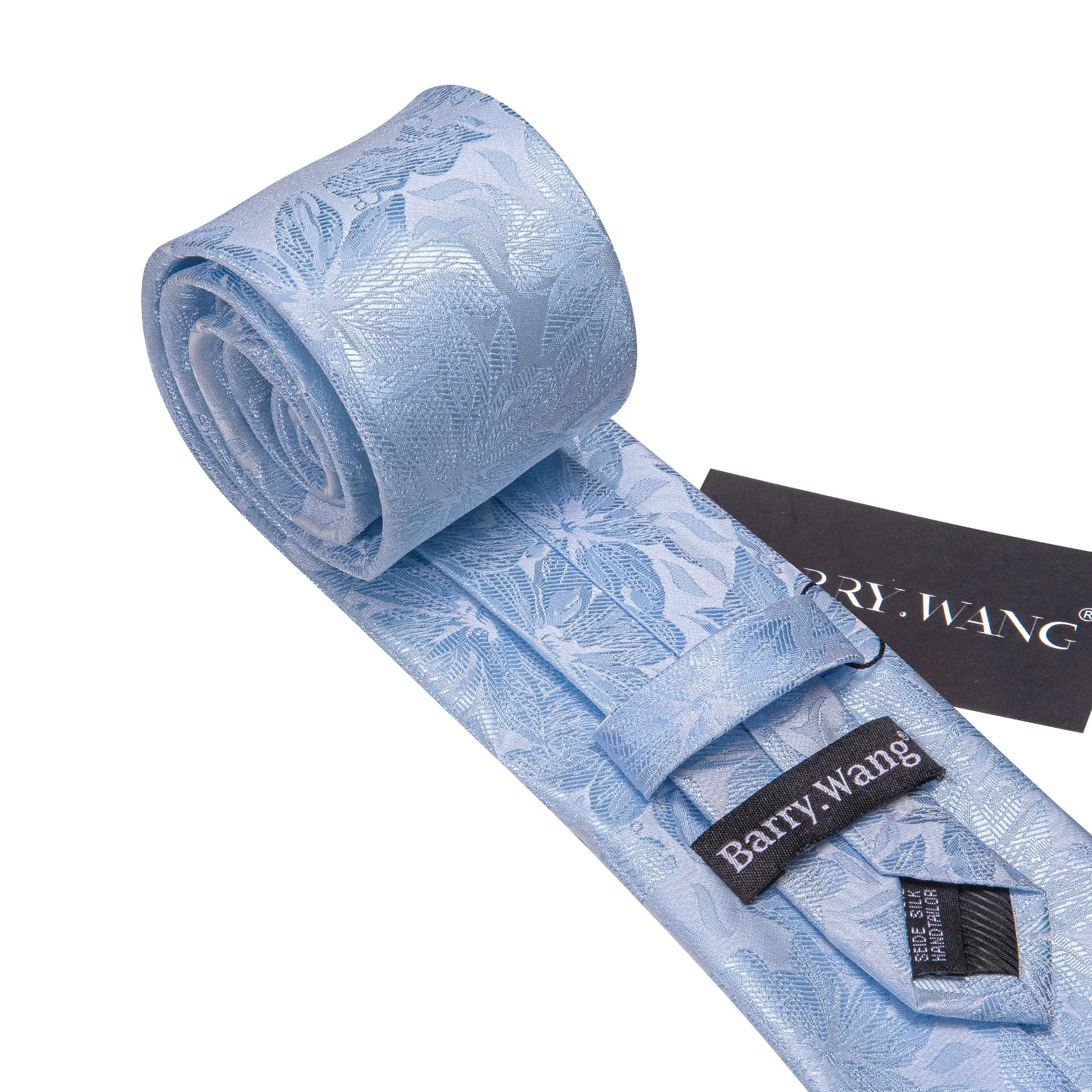 Barry. Wang Sky Blue Men's Tie Set Floral Textured Necktie Hanky Cufflinks for Formal Wedding Suit sold by Barrywang product image thumbnail 5