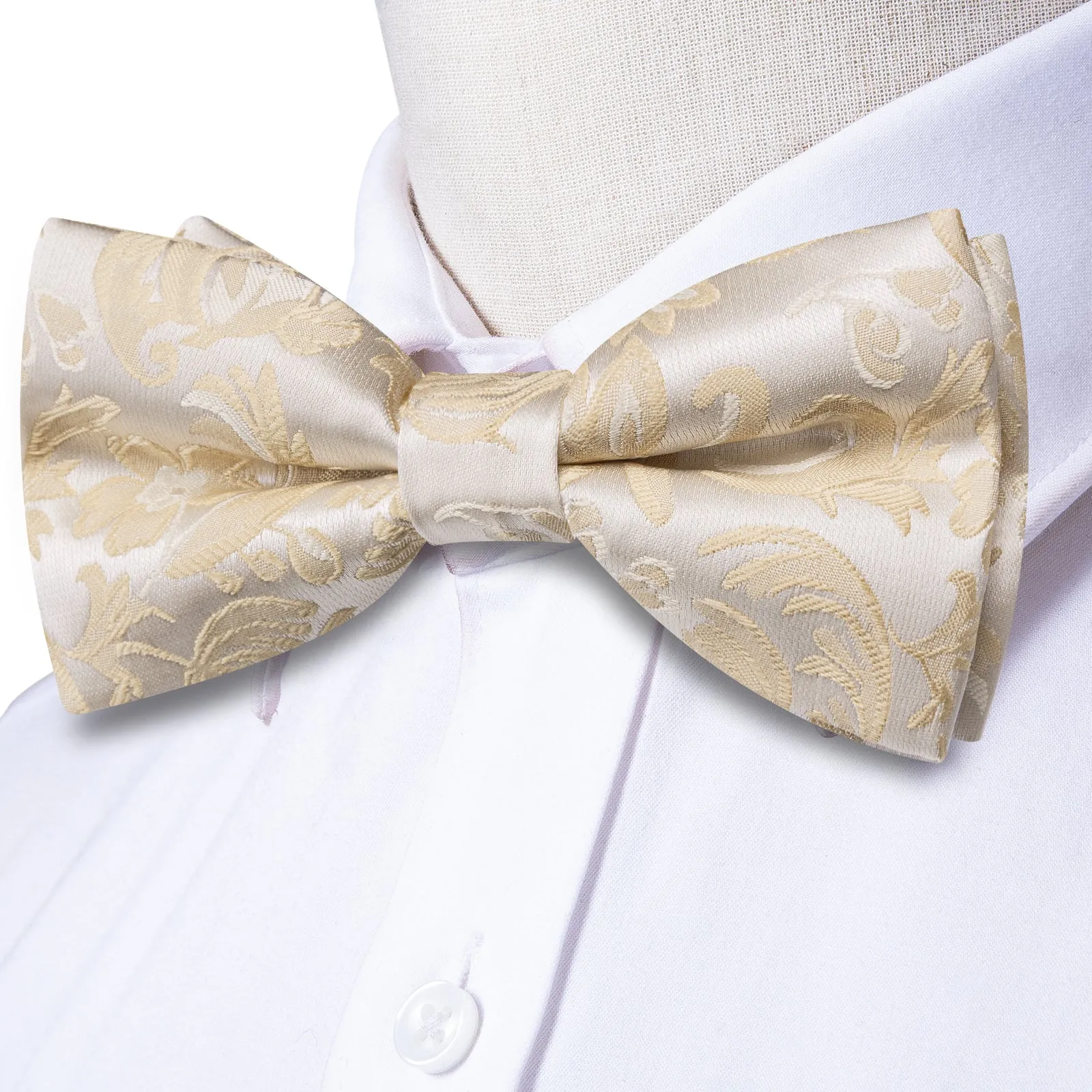 Barry. Wang Champagne Vintage Bow Tie Set Silk Pre-tied Hanky Cufflinks Grooms Wedding Party sold by Barrywang product image thumbnail 2