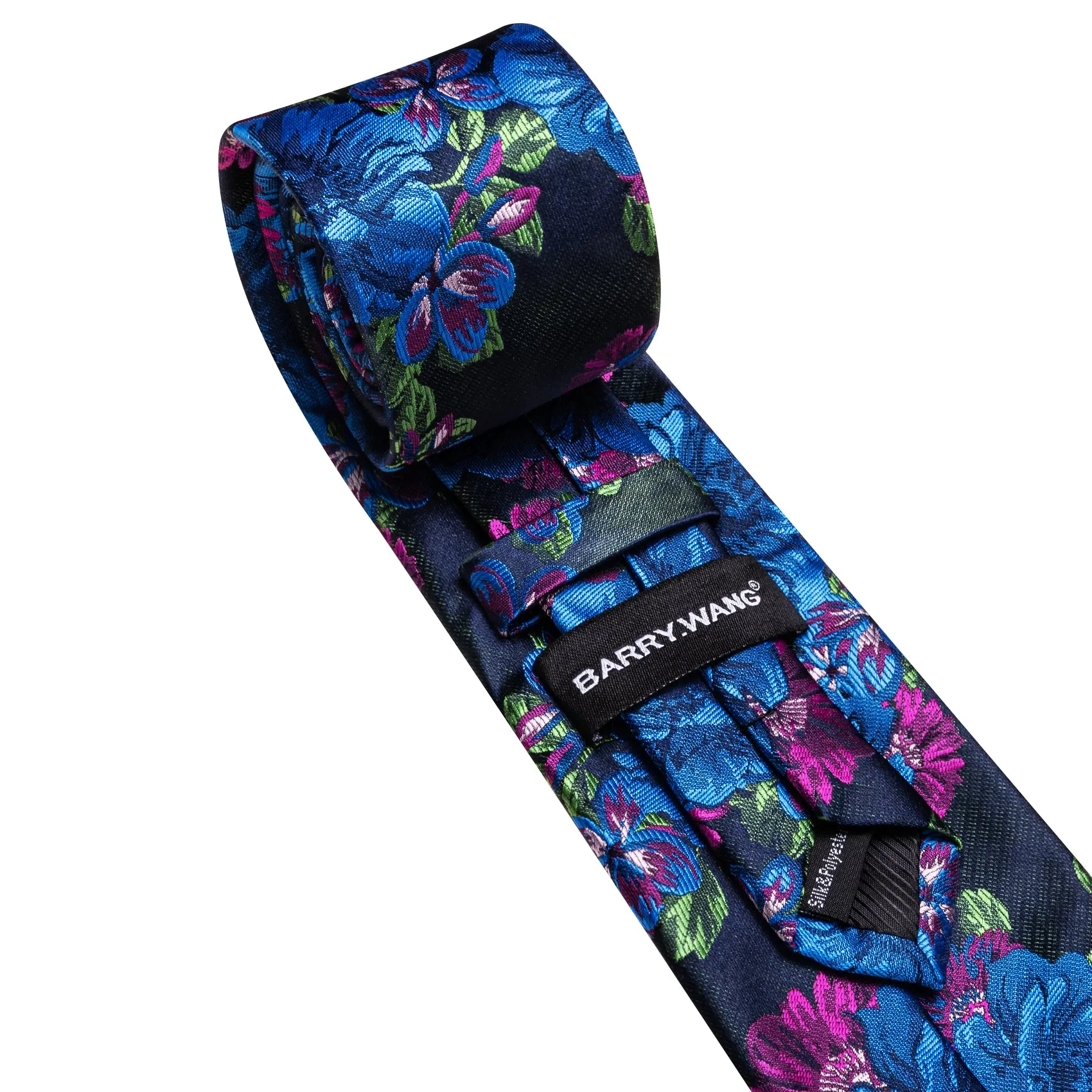 Barry. Wang Floral Blue Purple Necktie Set Mens Silk Tie Pocket Square Cufflinks for Wedding sold by Barrywang product image thumbnail 2
