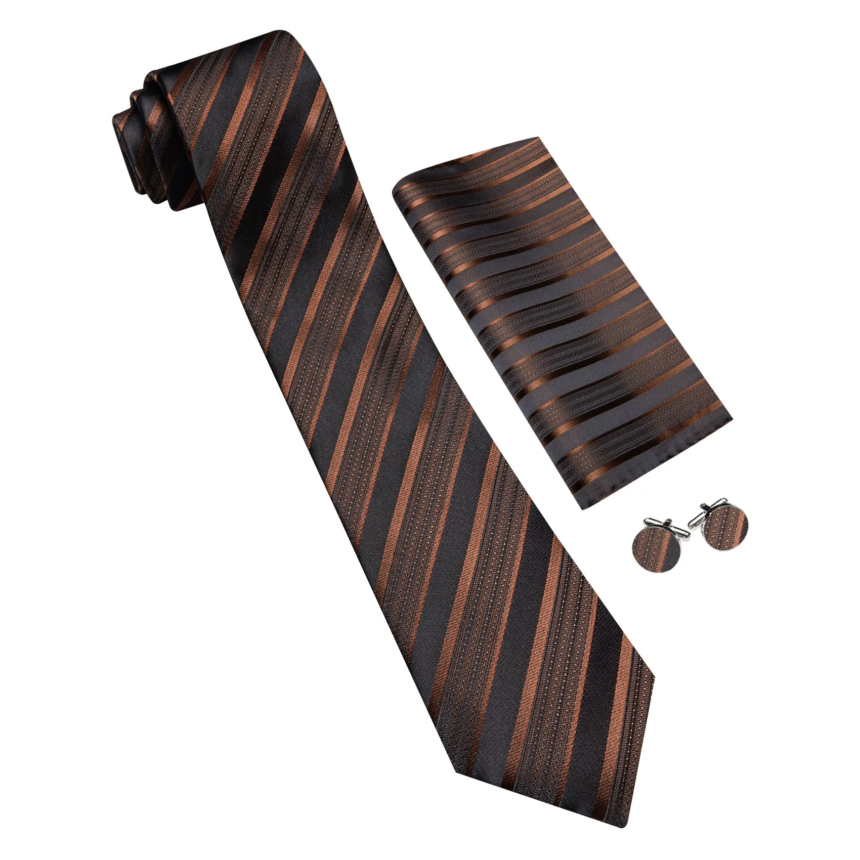 Barry. Wang Striped Brown Necktie Set Mens Silk Tie Pocket Square Business Office Formal Wear sold by Barrywang