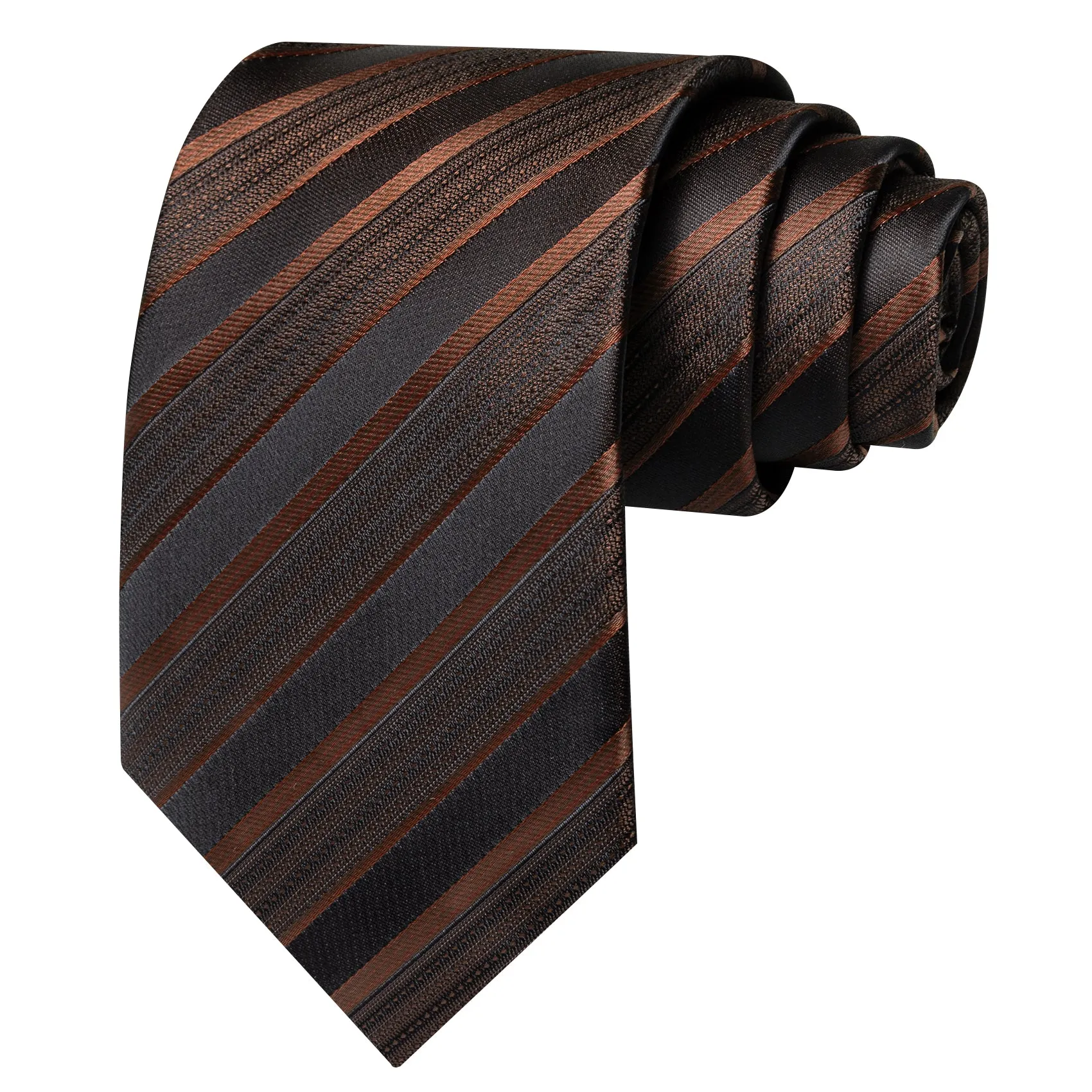 Barry. Wang Striped Brown Necktie Set Mens Silk Tie Pocket Square Business Office Formal Wear sold by Barrywang product image thumbnail 2