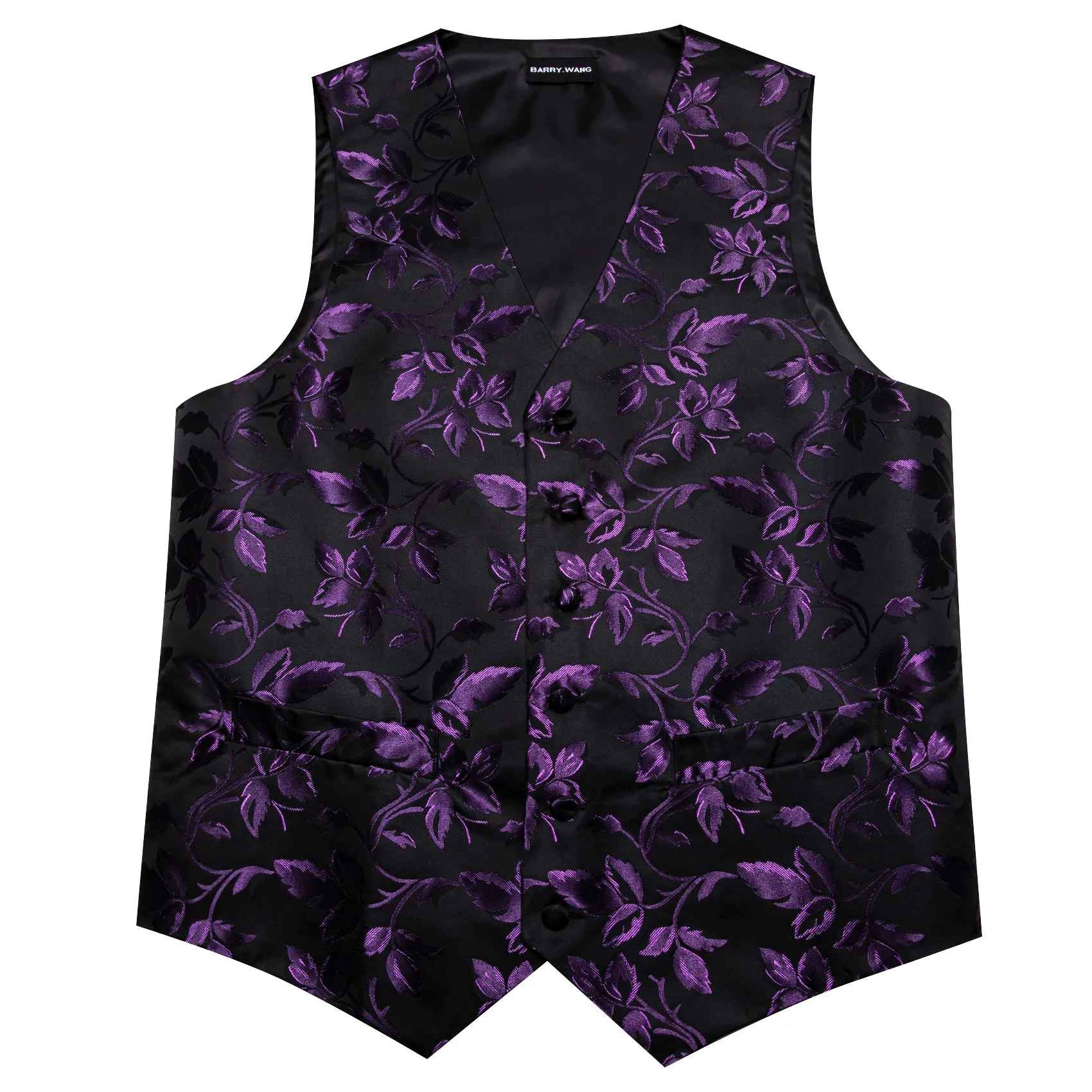 Barry. Wang Purple Floral Suit Vest Black Dress Waistcoat Tie Pocket Square Cufflinks Set sold by Barrywang product image thumbnail 5