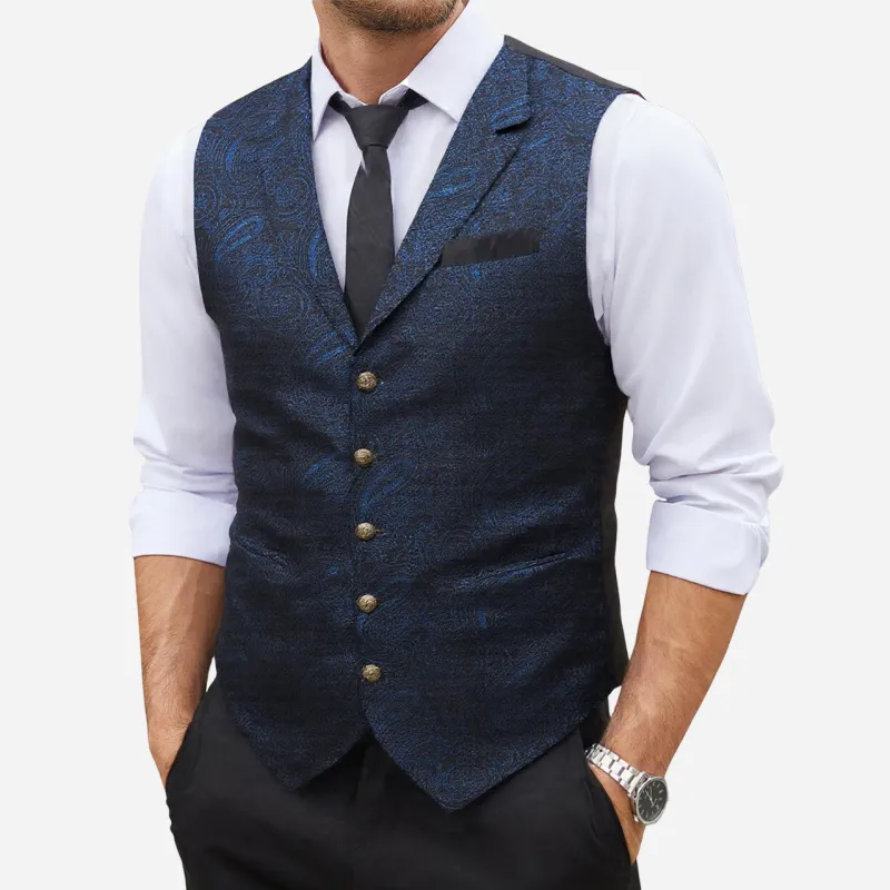 Barry. Wang Mens Navy Blue Victorian Vest Paisley Tailored Collar Waistcoat made by Barrywang