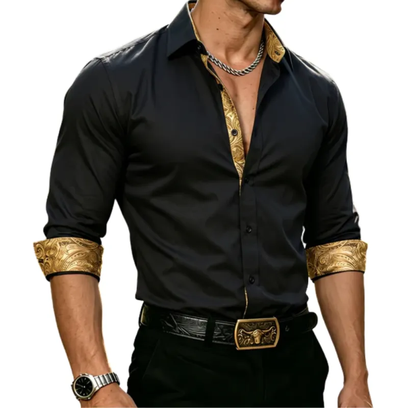 Barry. Wang Dress Shirt for Men Black Construct Long Sleeve Button Down Shirt made by Barrywang