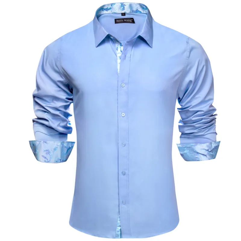 Barry Wang Sky Blue Shirt Solid Patchwork Paisley Cuff Button Up Shirt sold by Barrywang