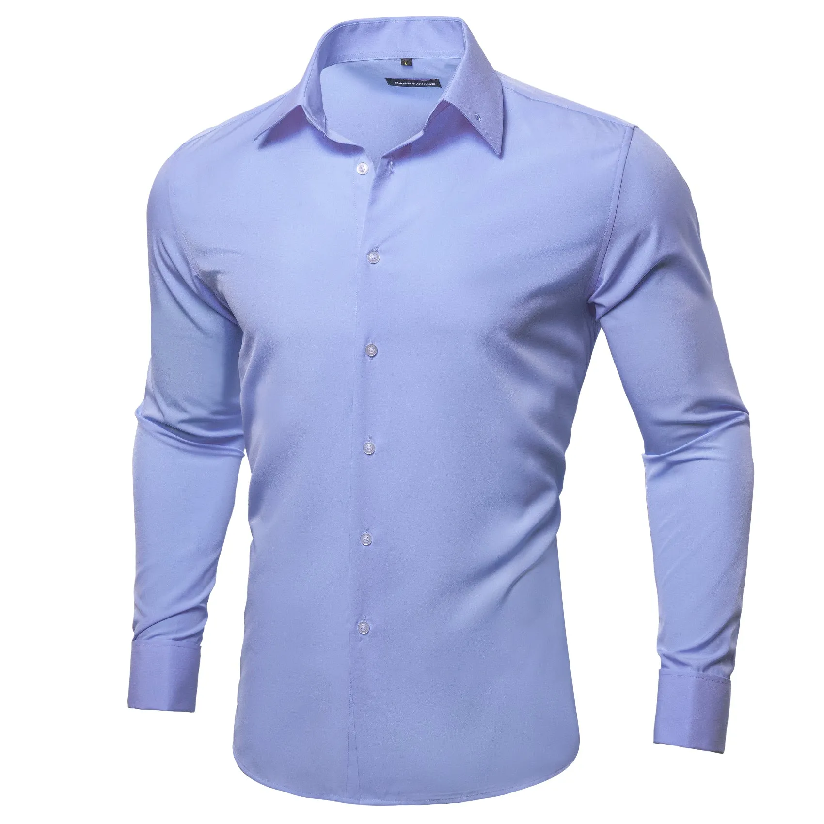 Barry.wang Medium Purple Solid Silk Shirt Blue Long Sleeve Shirt sold by Barrywang product image thumbnail 2