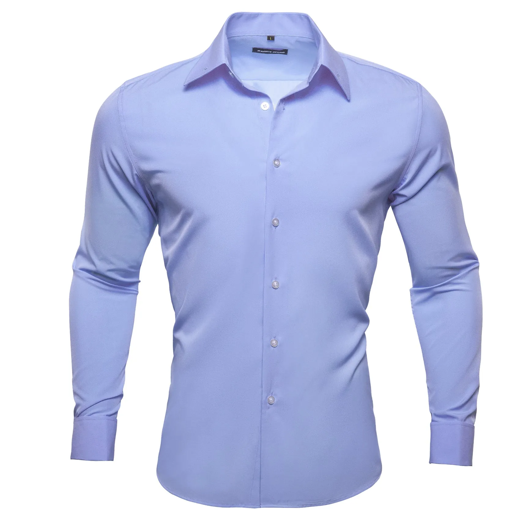Barry.wang Medium Purple Solid Silk Shirt Blue Long Sleeve Shirt sold by Barrywang